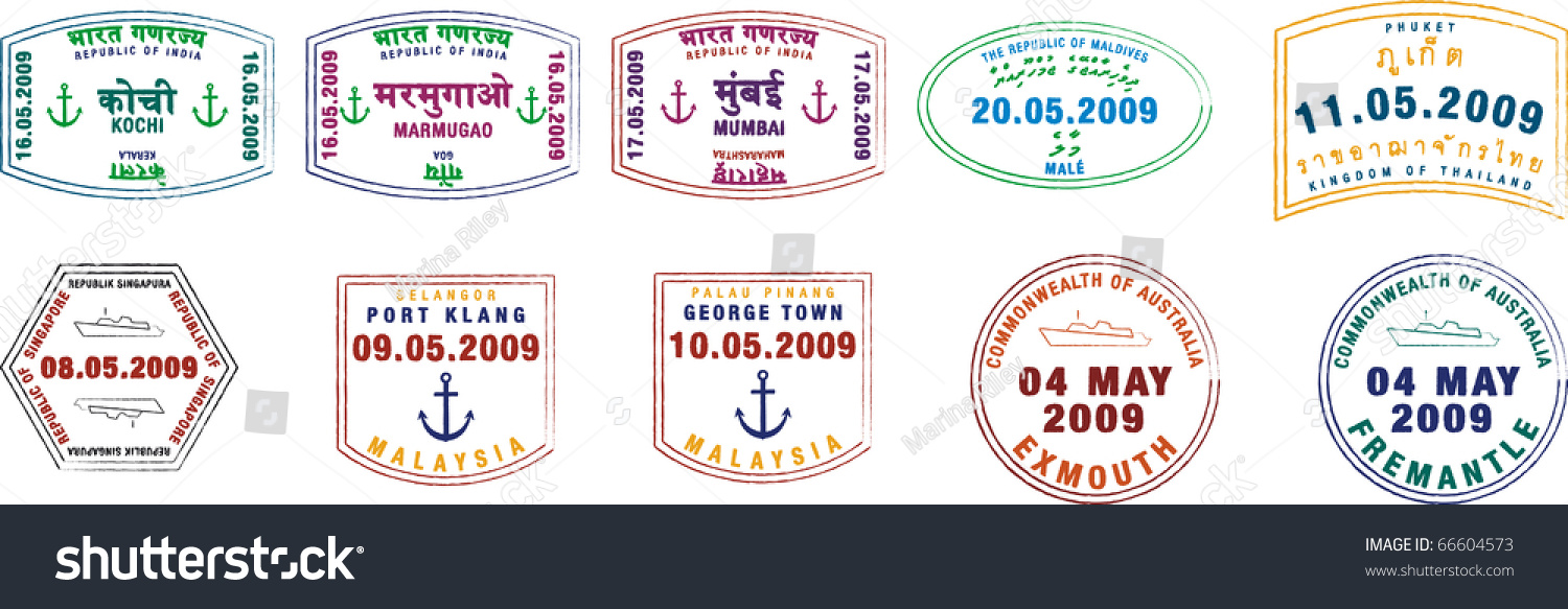 Collection Stylised Vector Passport Stamps Asia Stock Vector Royalty Free 66604573 4336