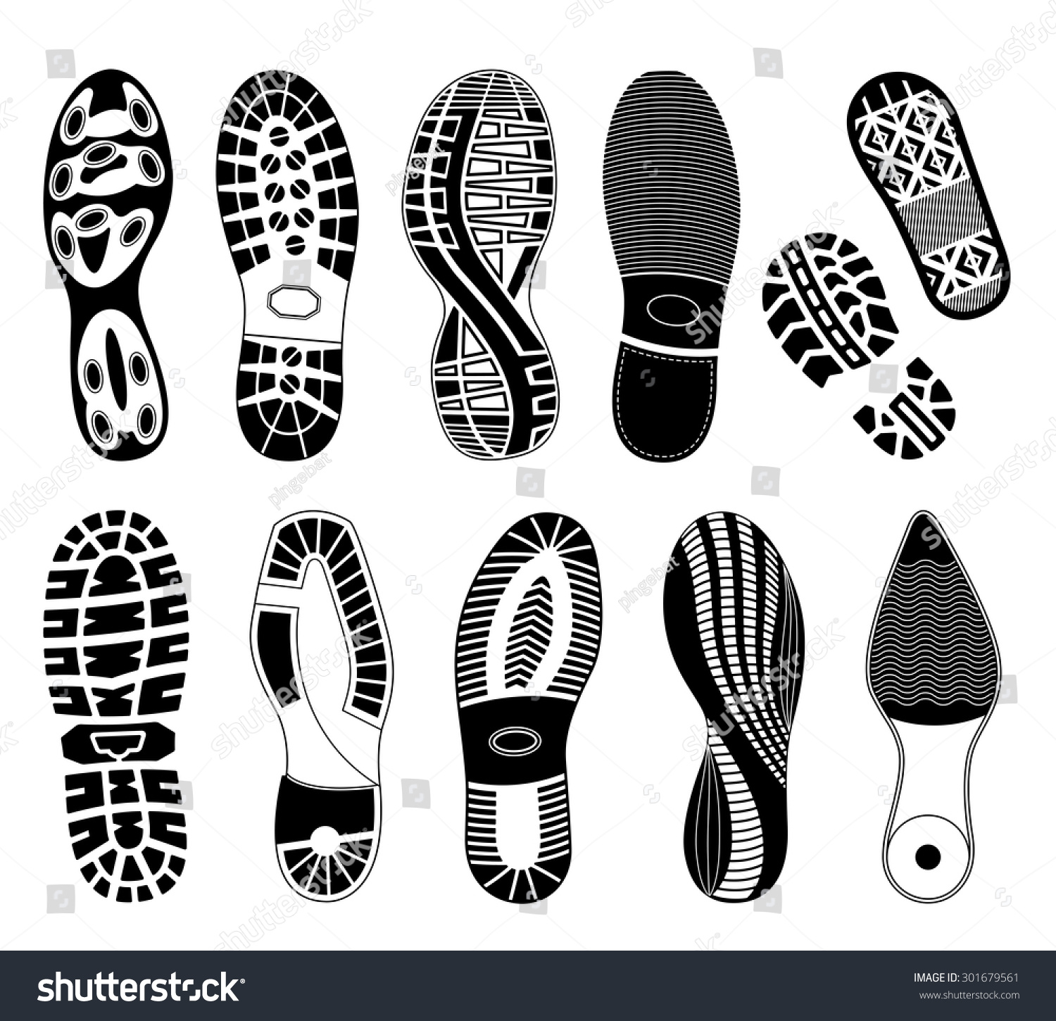 Collection Various Highly Detailed Shoe Tracks Stock Vector 301679561 ...