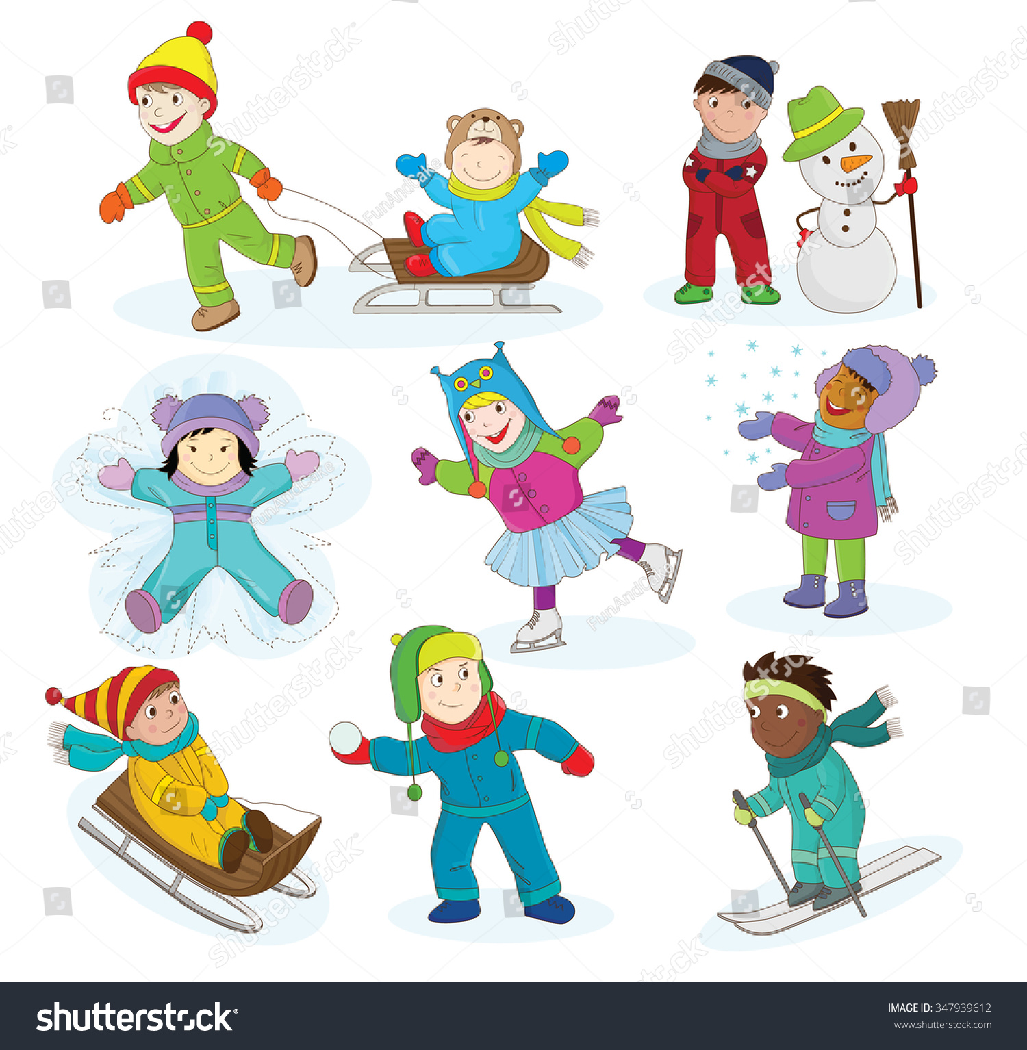 Collection Vector Illustration Happy Kids Playing Stock Vector ...