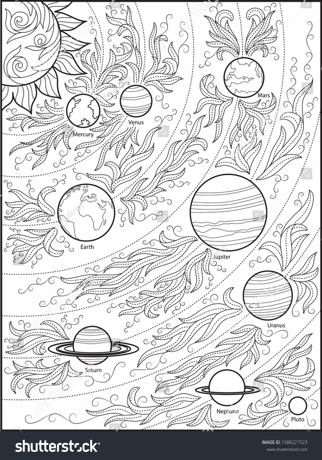 Coloring Page Solar System Orbits Ornate Stock Vector (Royalty Free ...