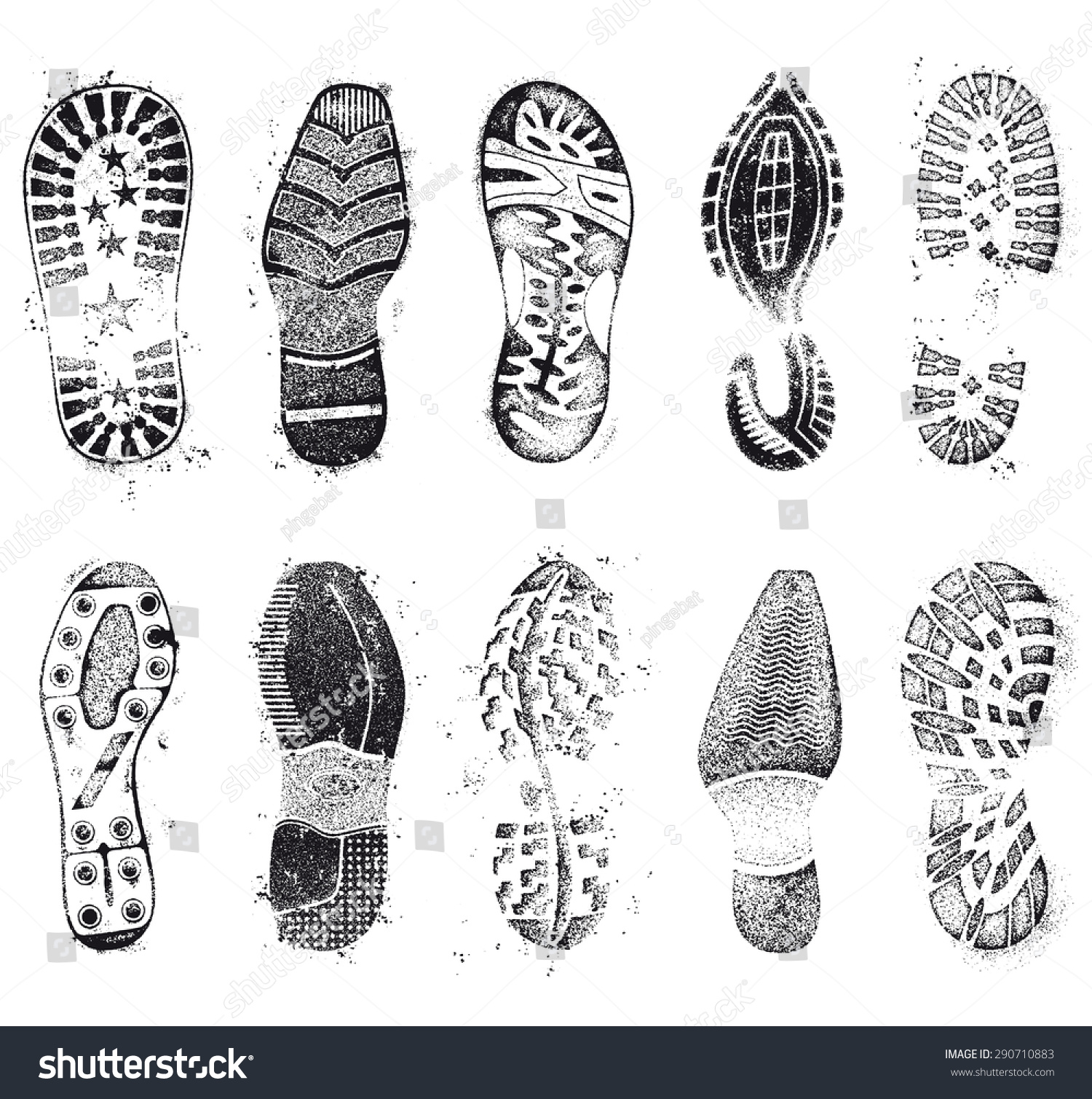 A Comprehensive Set Of High Detail Design Grunge Shoe Tracks Stock ...