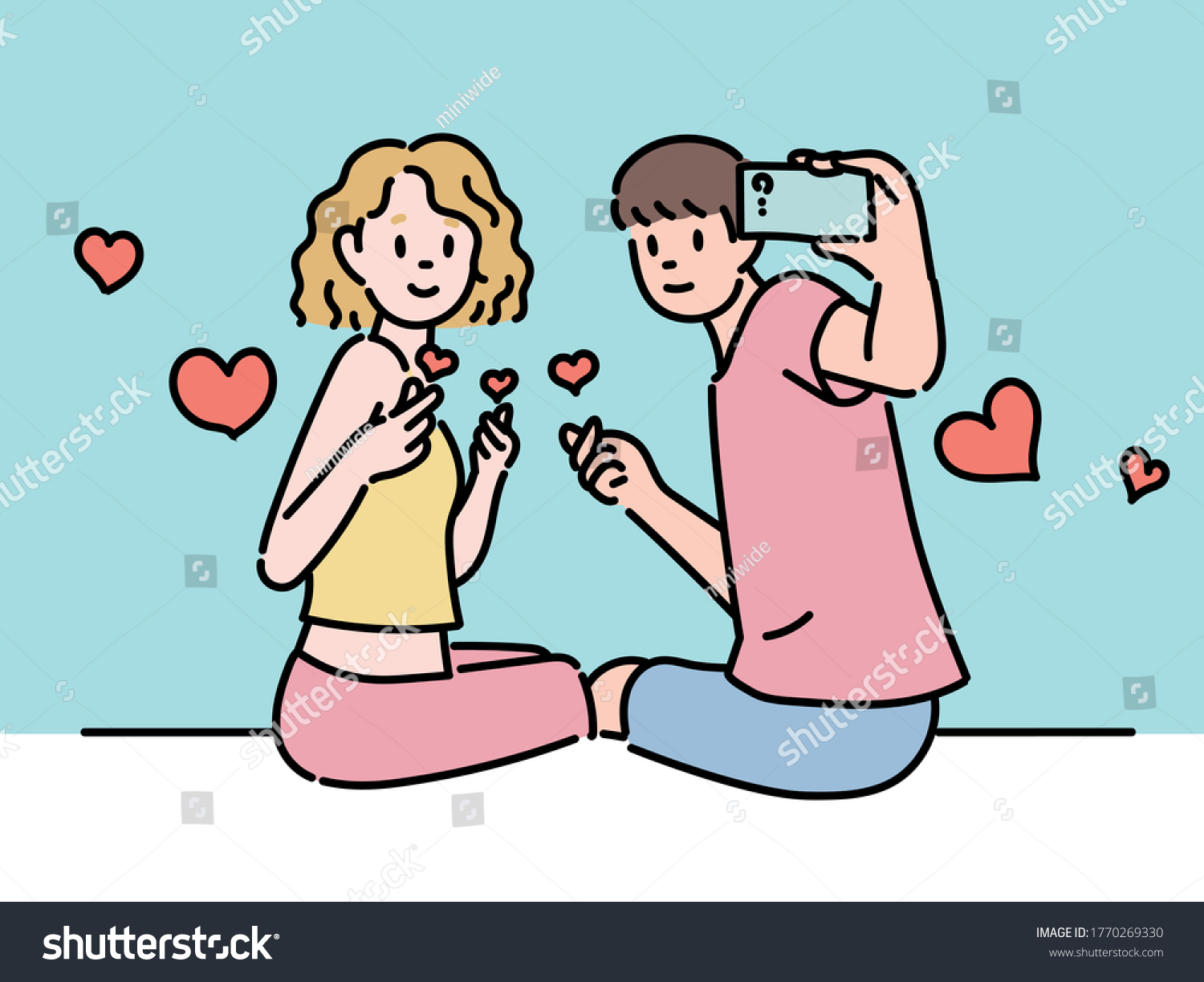 Couple Men Women Holding Selfies Taking Stock Vector Royalty Free 1770269330 Shutterstock