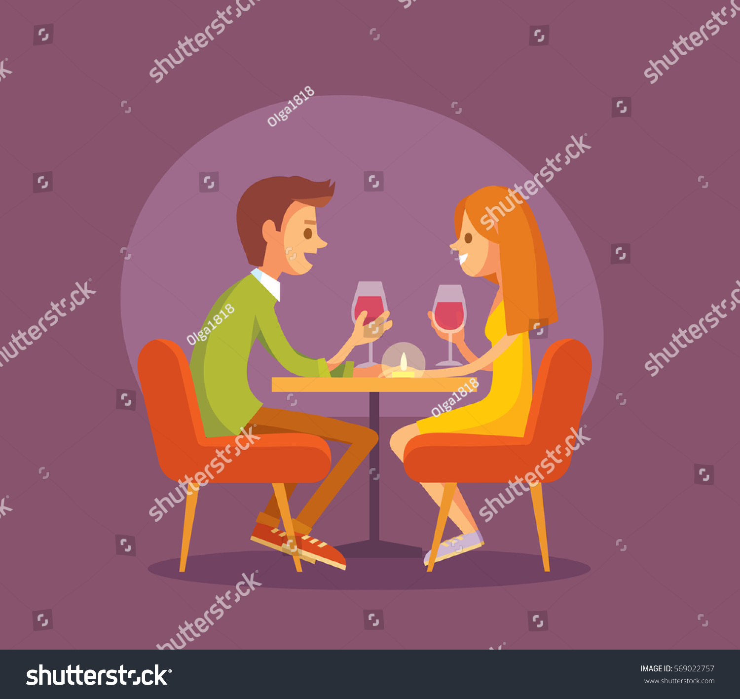 Couple Romantic Dinner Stock Vector 569022757 - Shutterstock