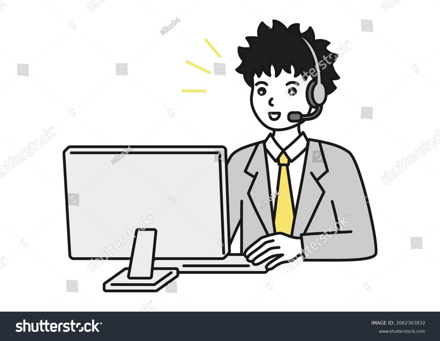 customer service agent working on computer clip art preview