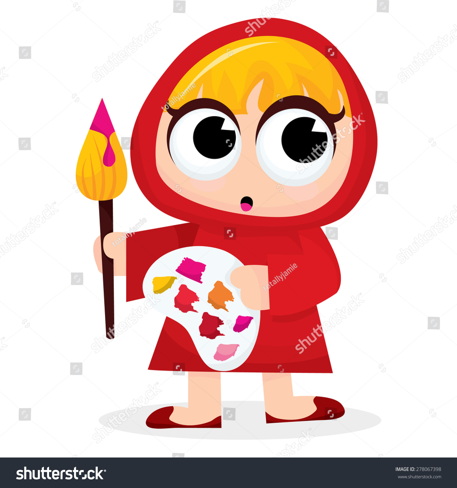 Cute Cartoon Artist Girl Big Paint People Education Stock Image