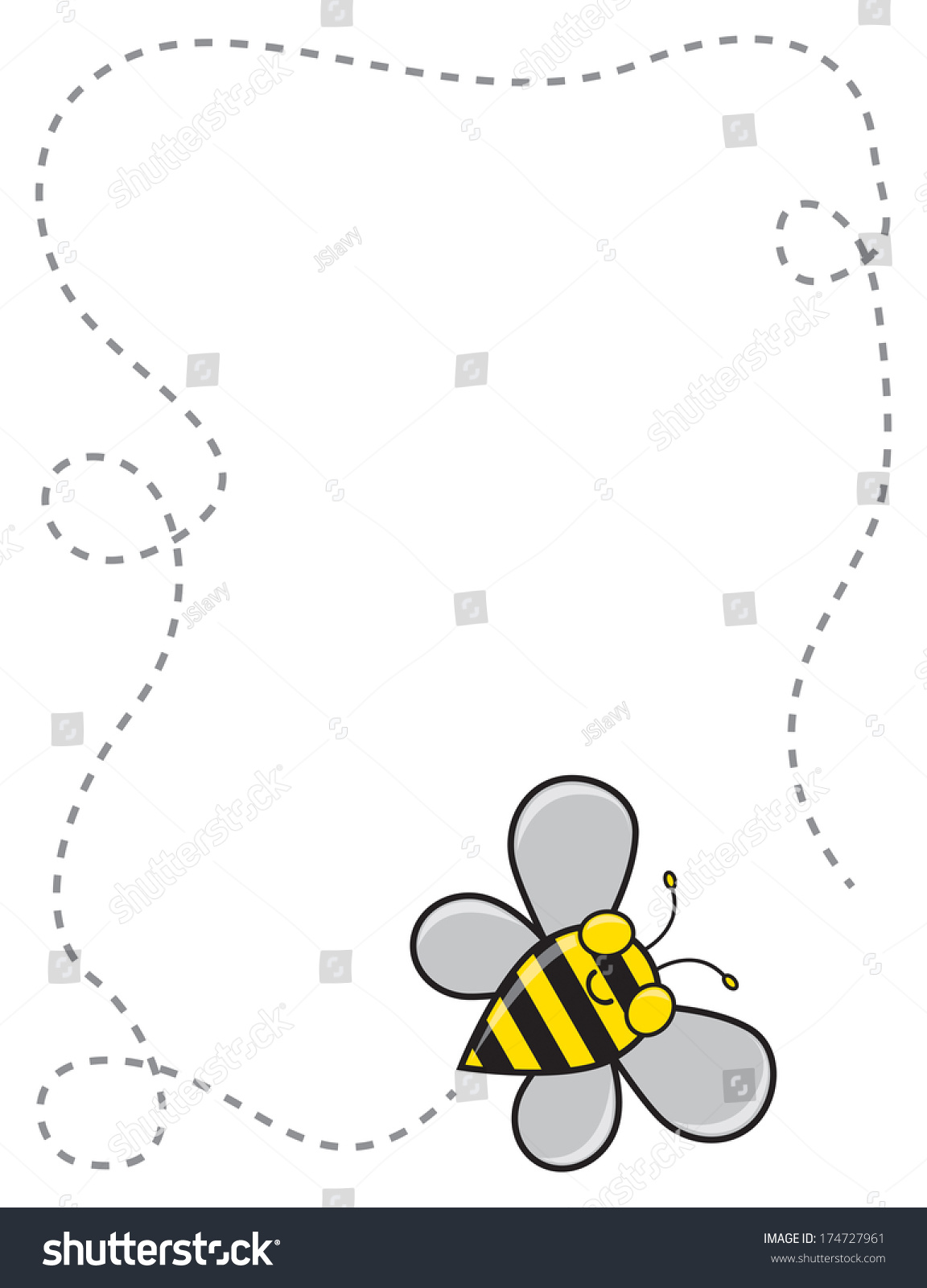 A Cute Cartoon Bee Flying Around To Create A Dotted Line Border. Stock ...