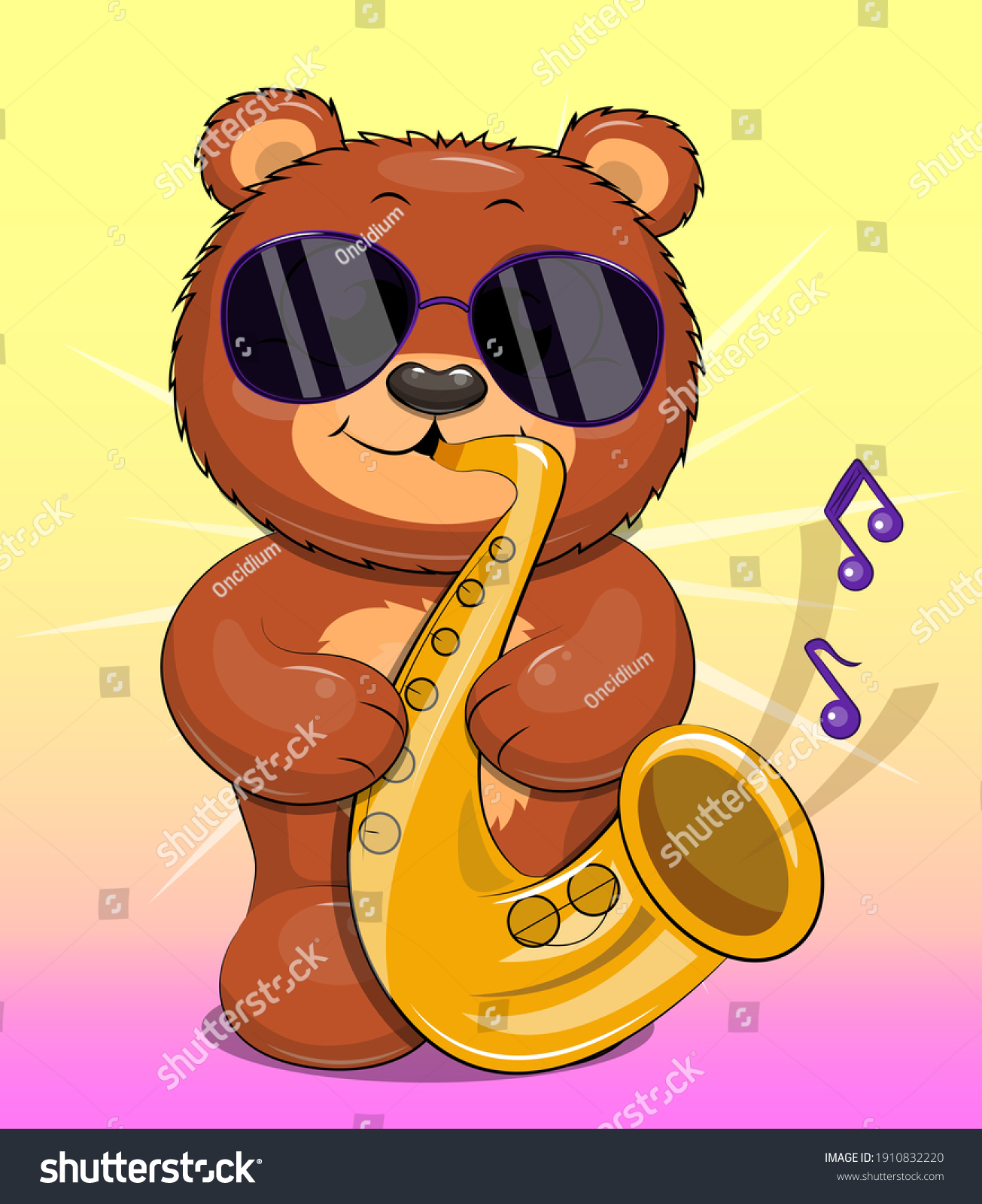 Cute Cartoon Brown Bear Wearing Sunglasses Stock Vector Royalty Free