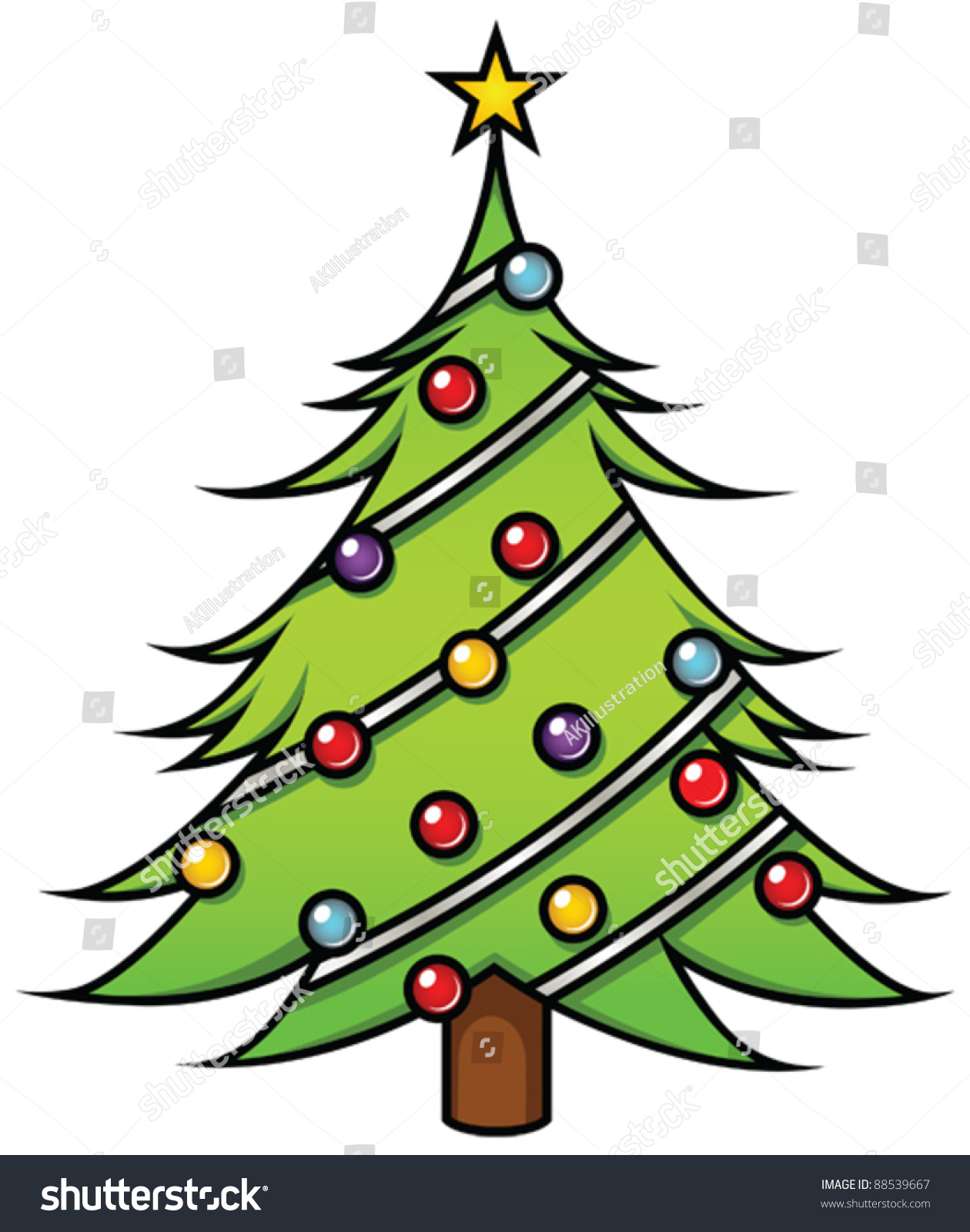 Cute Cartoon Christmas Tree On White Stock Vector 88539667 - Shutterstock