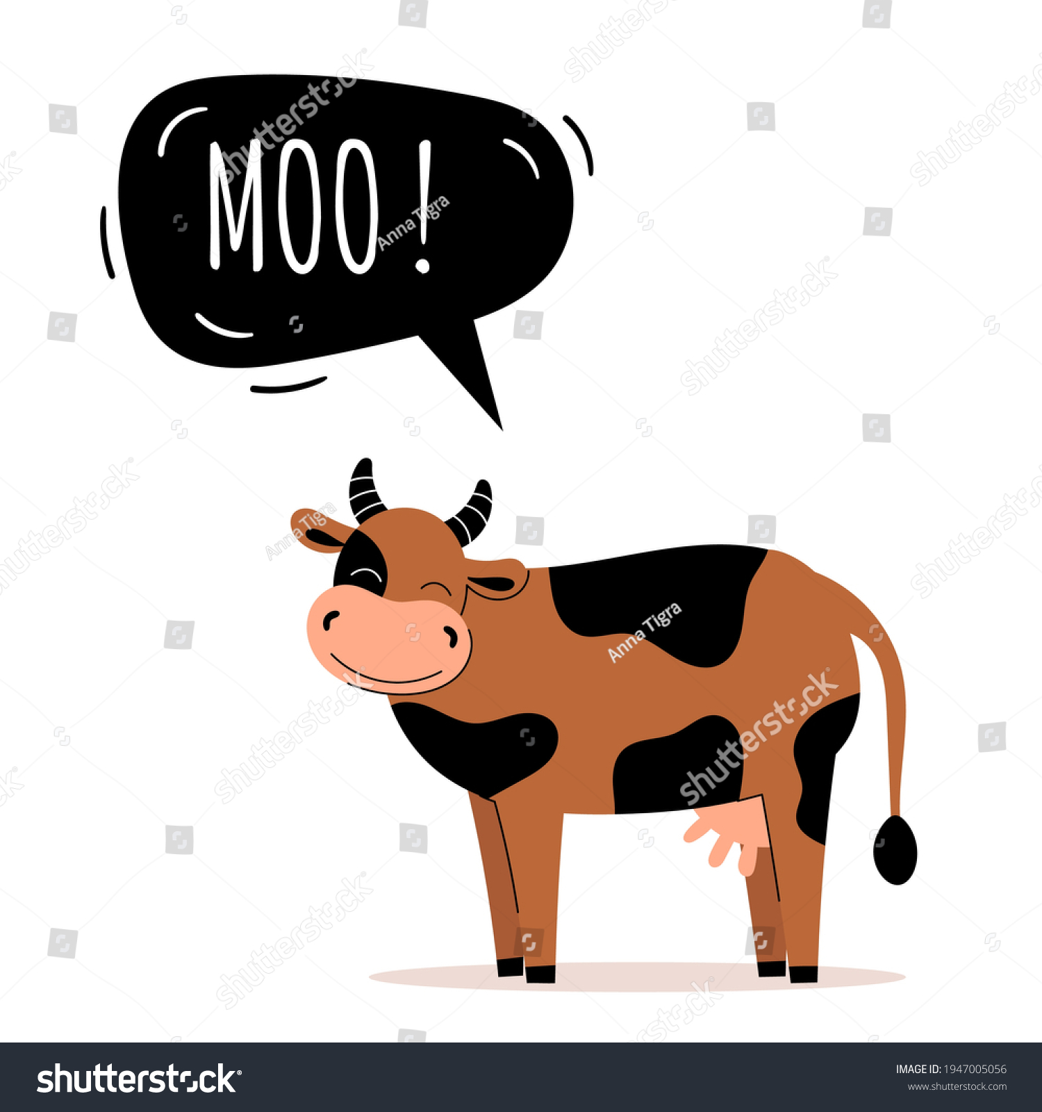 Cute Cow Says Moo Farm Animals Stock Vector (Royalty Free) 1947005056 ...