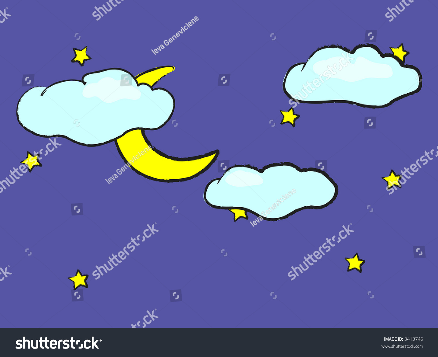 Cute Drawing Night Sky Moon Stars Stock Vector Royalty Free