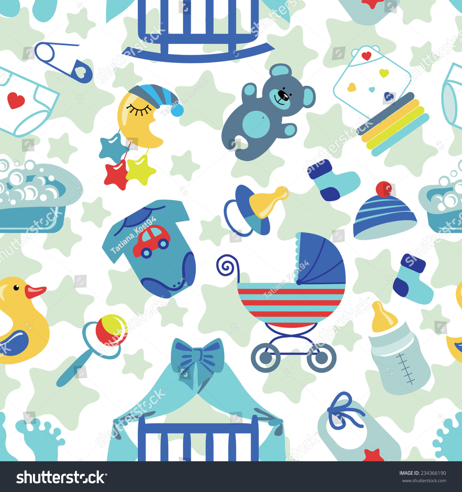 Cute Newborn Seamless Pattern Baby Boybaby Stock Vector 234366190