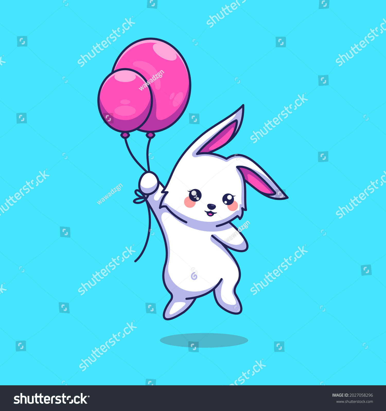 Cute Rabbit Flying Balloons Cartoon Stock Vector (Royalty Free ...