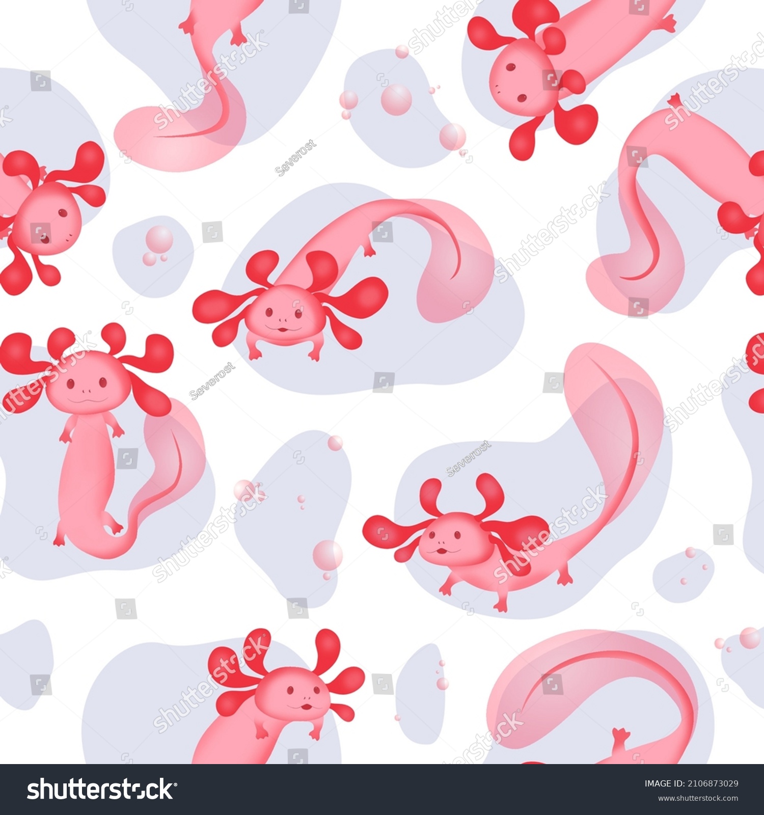 Cute Seamless Pattern Pink Axolotls Floating Stock Vector Royalty Free 2106873029 2663