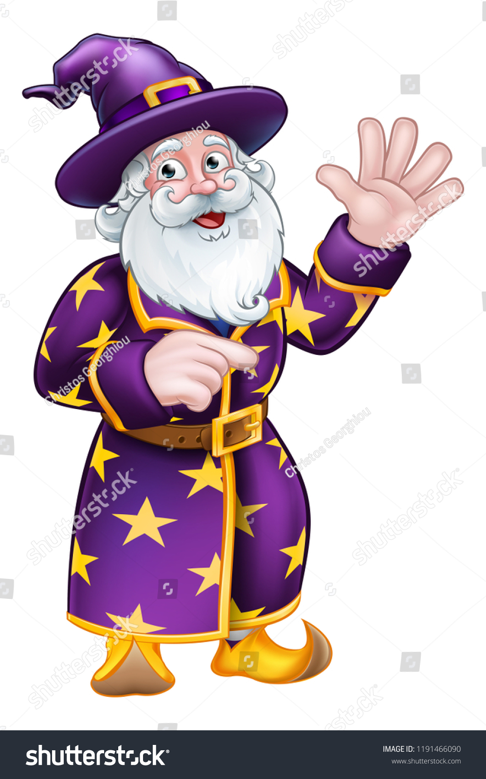 Cute Wizard Cartoon Character Pointing Waving Stock Vector (Royalty ...