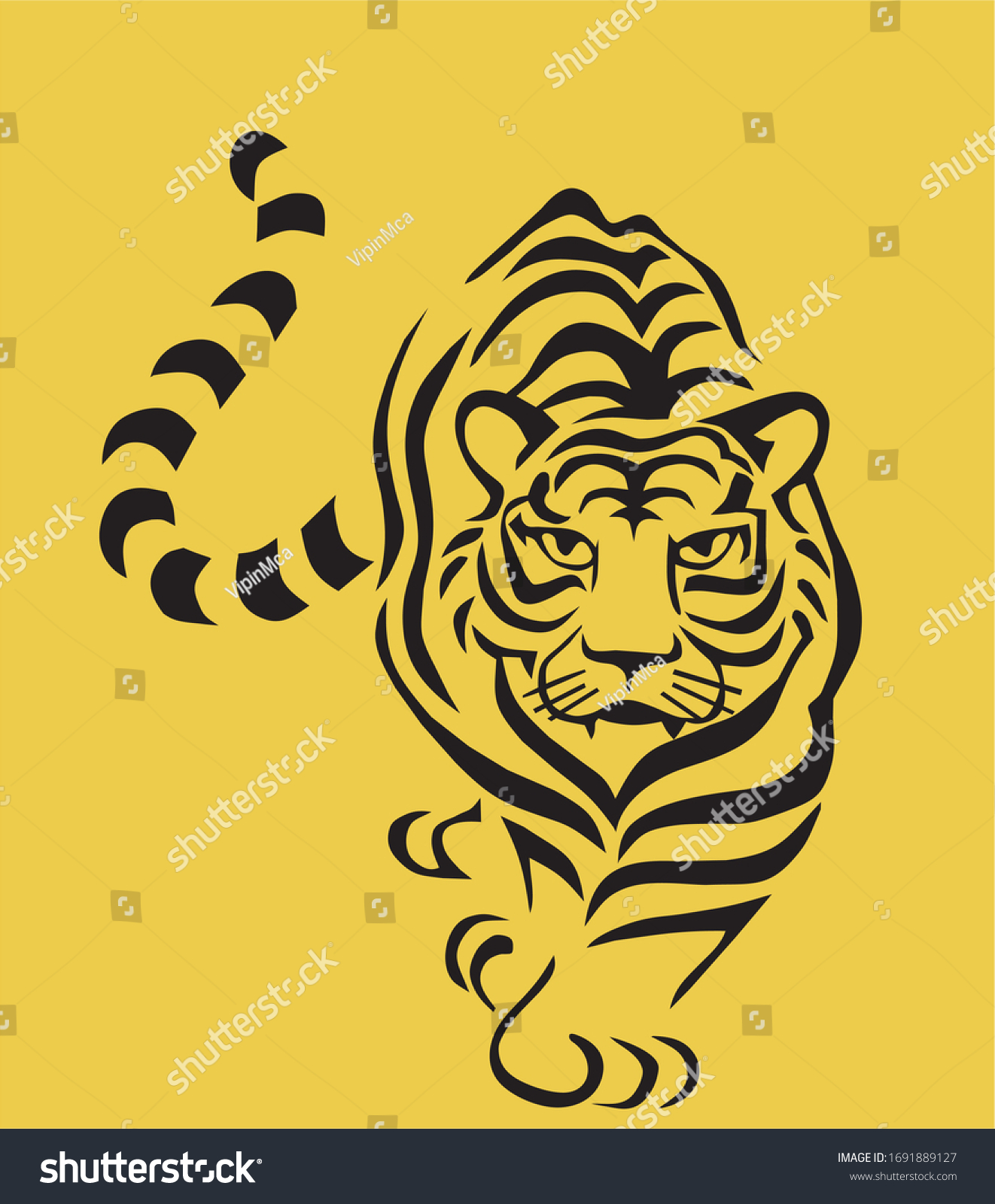 Daring Tiger Silhouette Vector Illustration Stock Vector Royalty Free 1691889127 