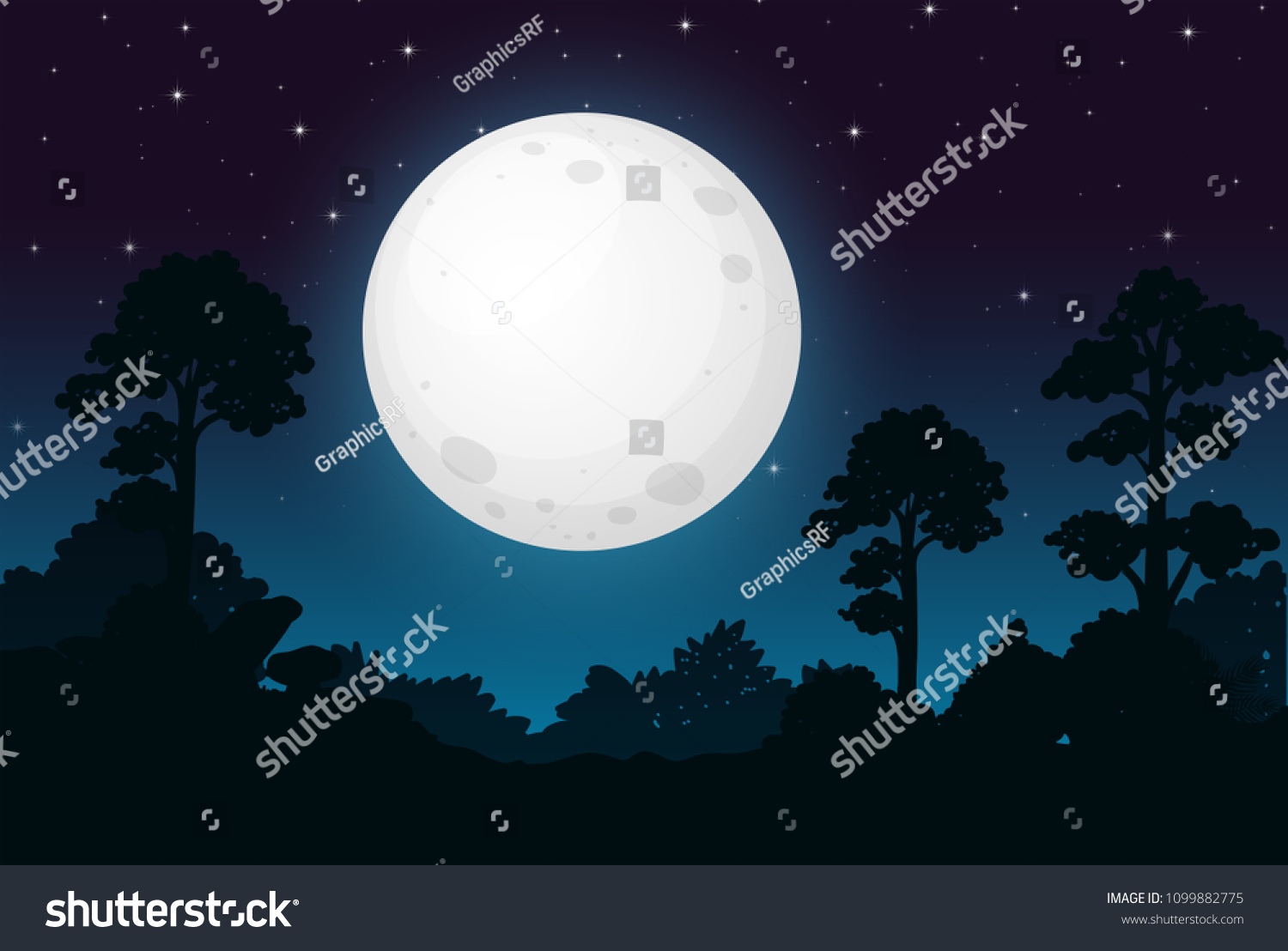 Dark Full Moon Night Illustration Stock Vector (Royalty Free ...