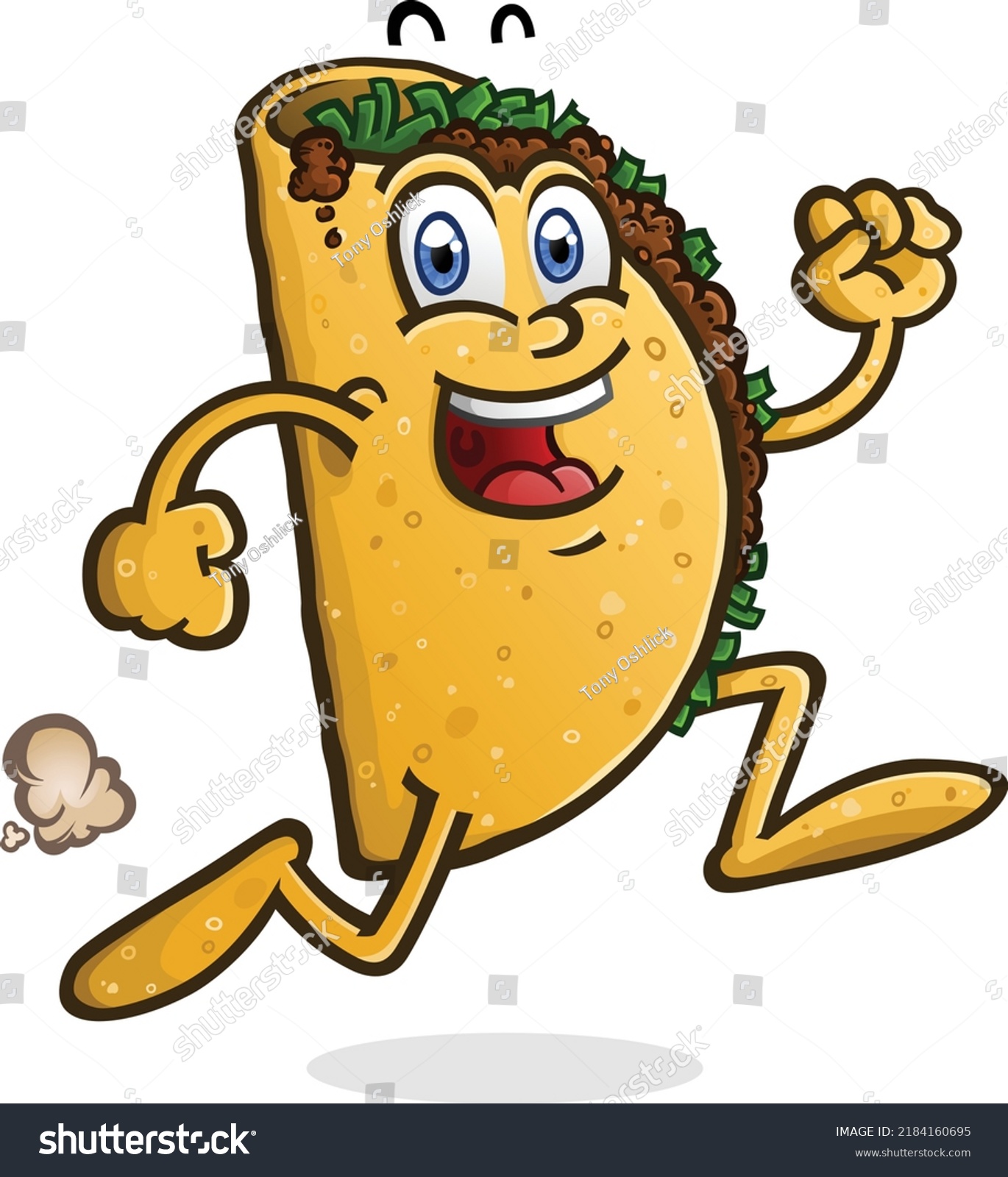 SVG of A delicious beef taco cartoon character on a brisk bouncy jog to the Mexican food stand  svg