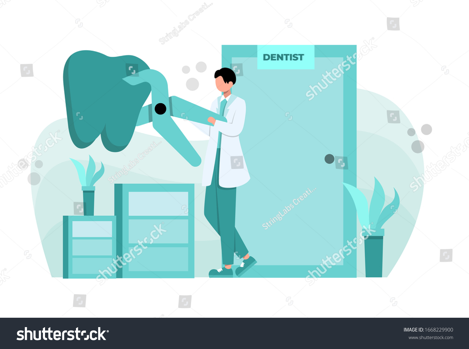 Dentist Pulling Teeth By Using Special Stock Vector Royalty Free 1668229900
