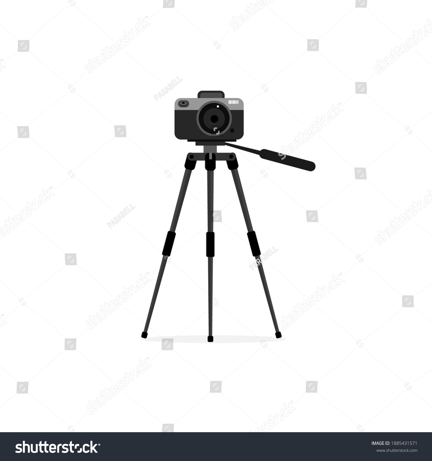 black camera on tripod, flat design clip art preview