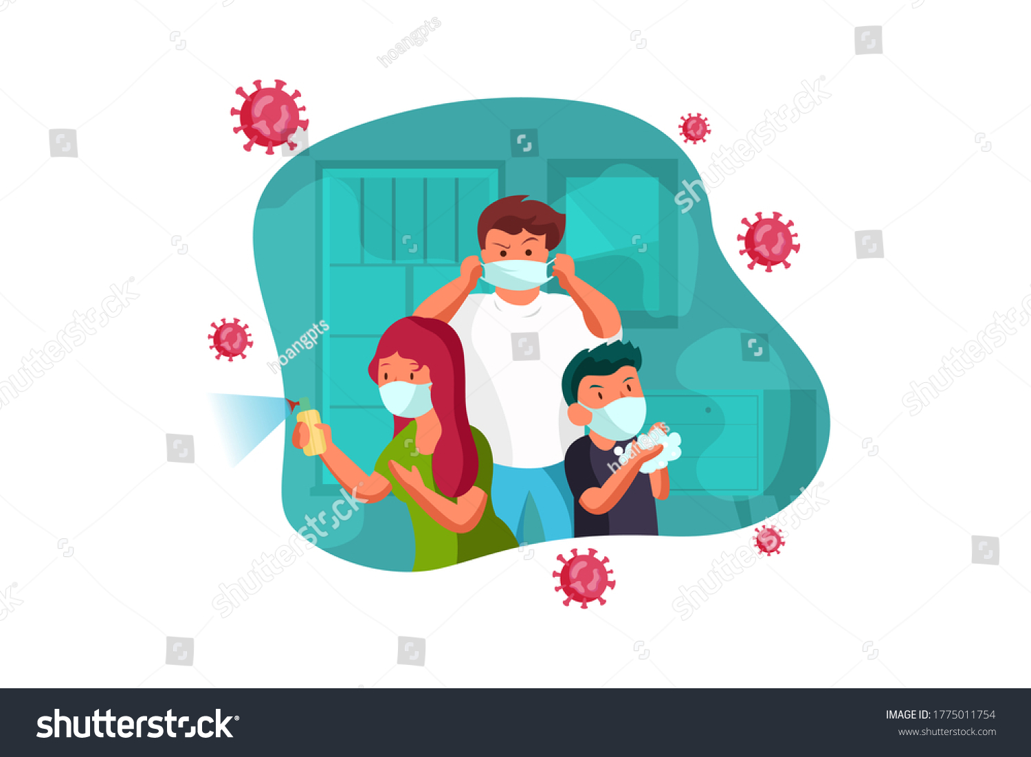 SVG of A family is protecting themselves from disease together. Vector Illustration concept. svg