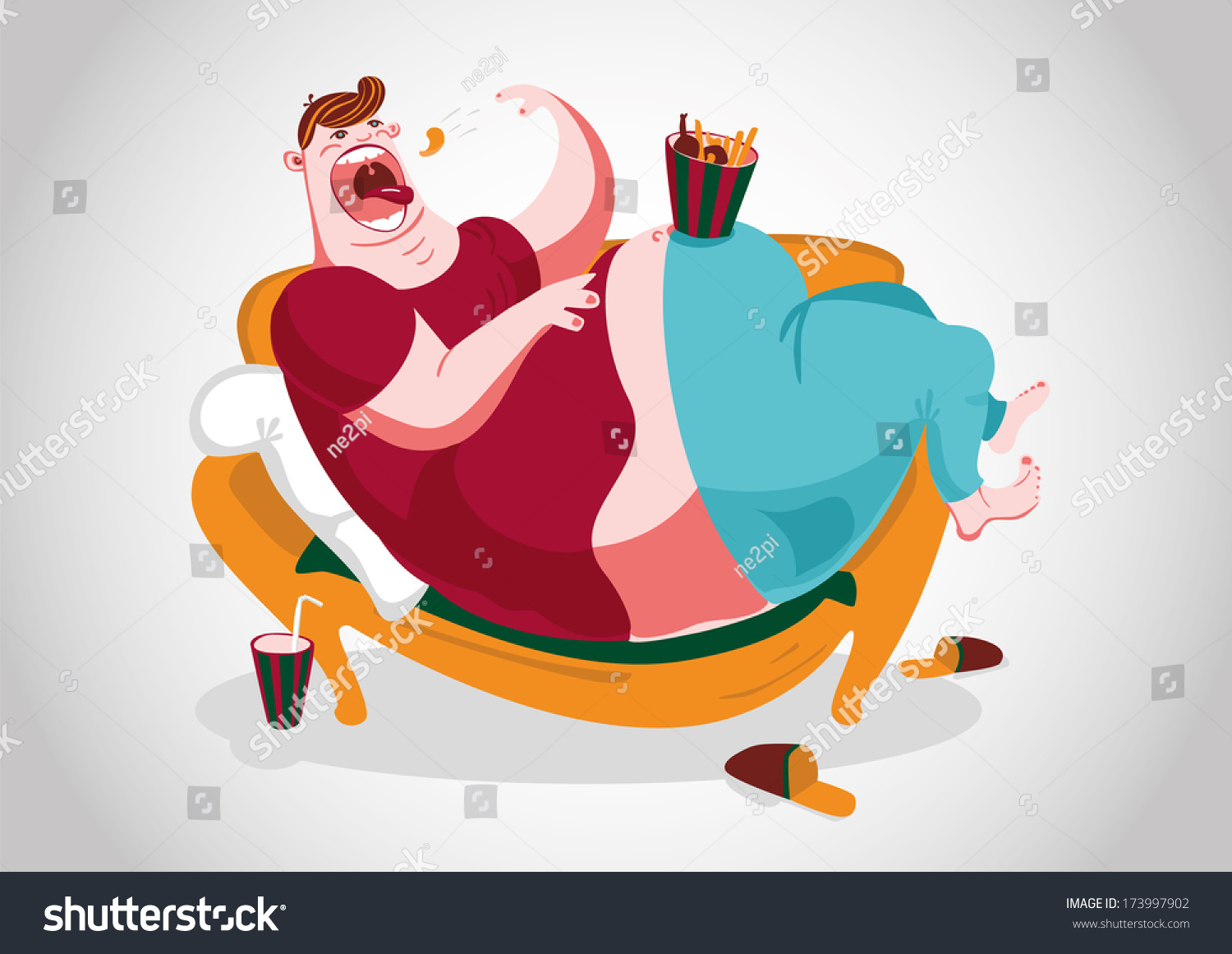 Fat Man Lying On Sofa Eating Stock Vector Royalty Free Shutterstock