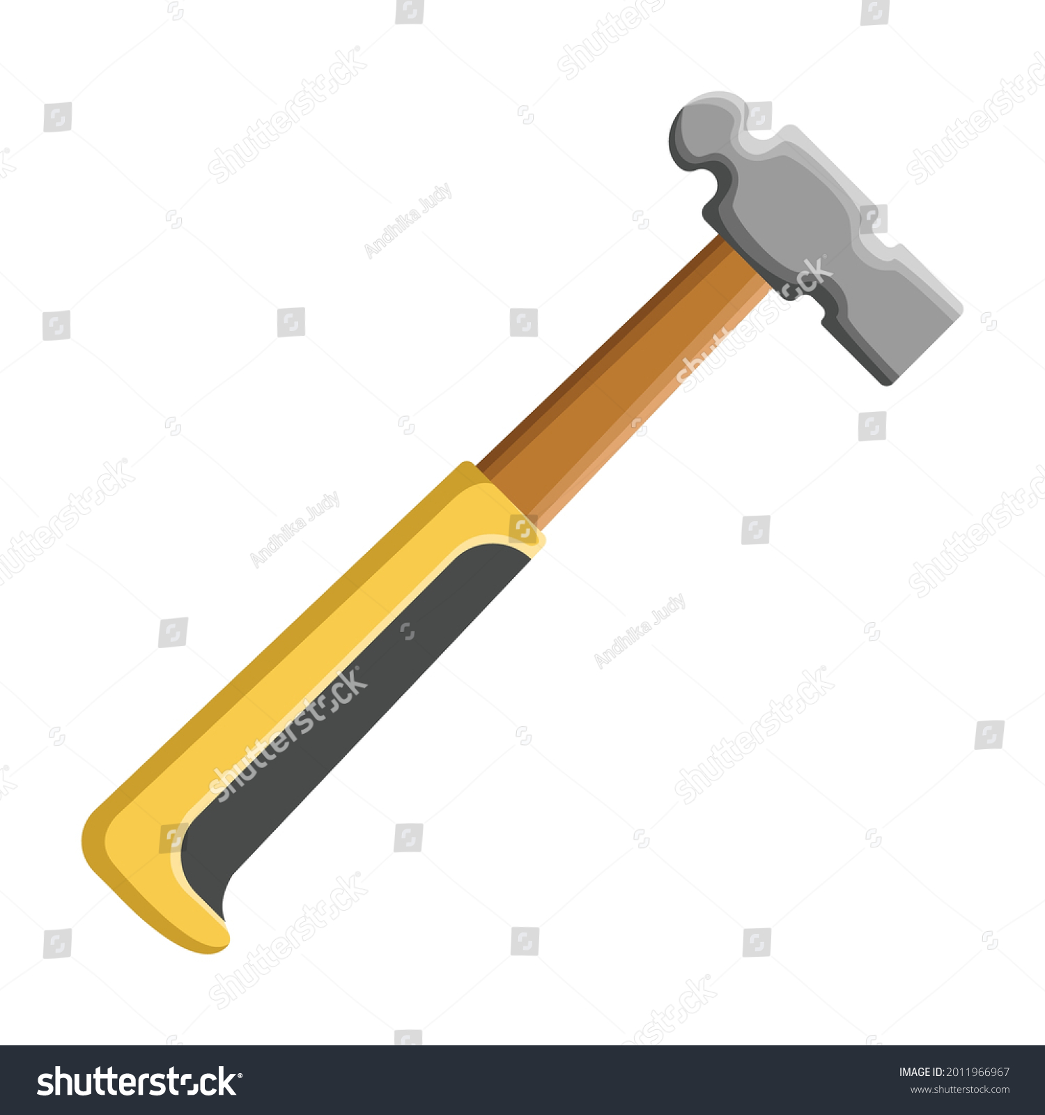 SVG of A flat and modern style yellow ball pein hammer image for those of you who need a hammer element for your modern and flat construction presentation, animation, stop motion material.  svg