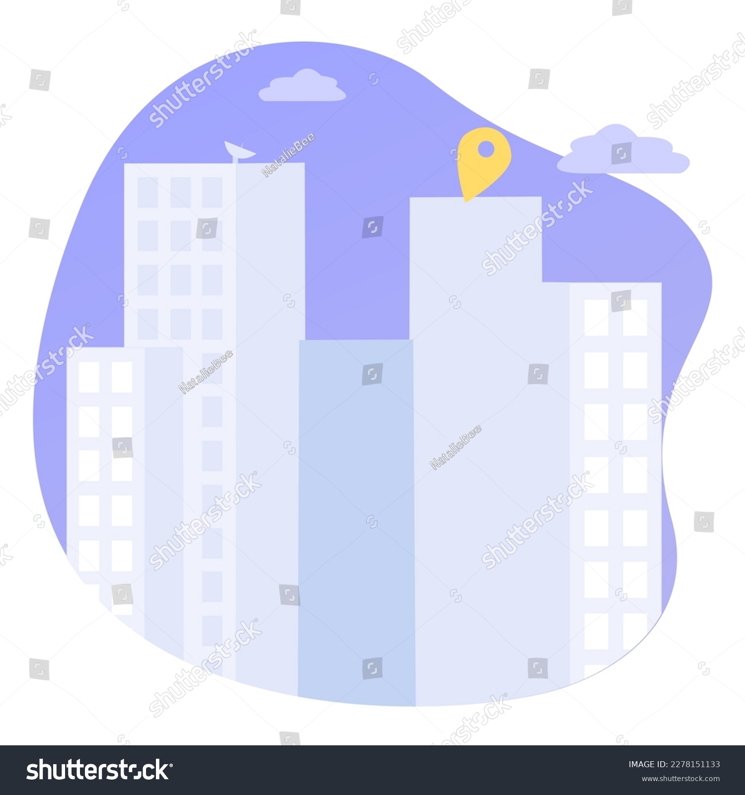 SVG of A flat monochrome city of high-rise buildings. Cartoon vector illustration on the white background. svg