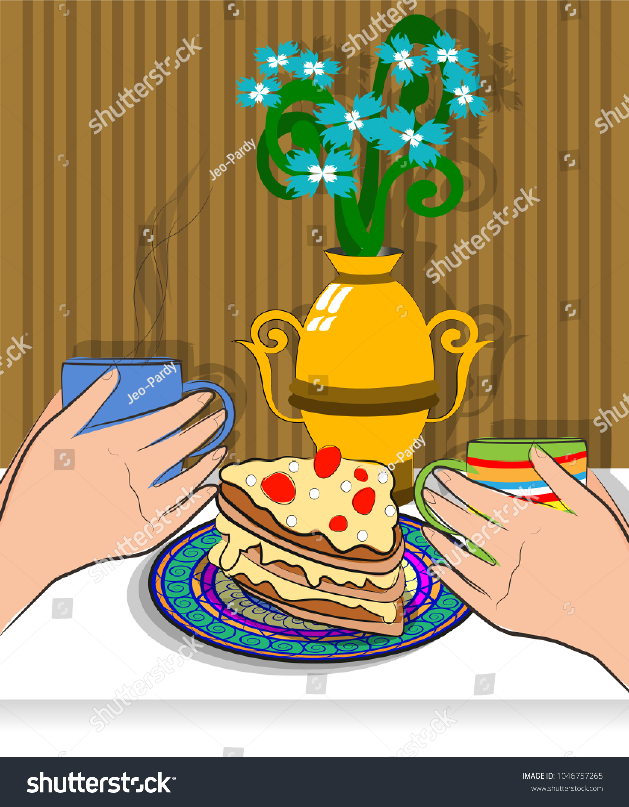 Friendly Meeting Coffee Delicious Cake On Stock Vector Royalty