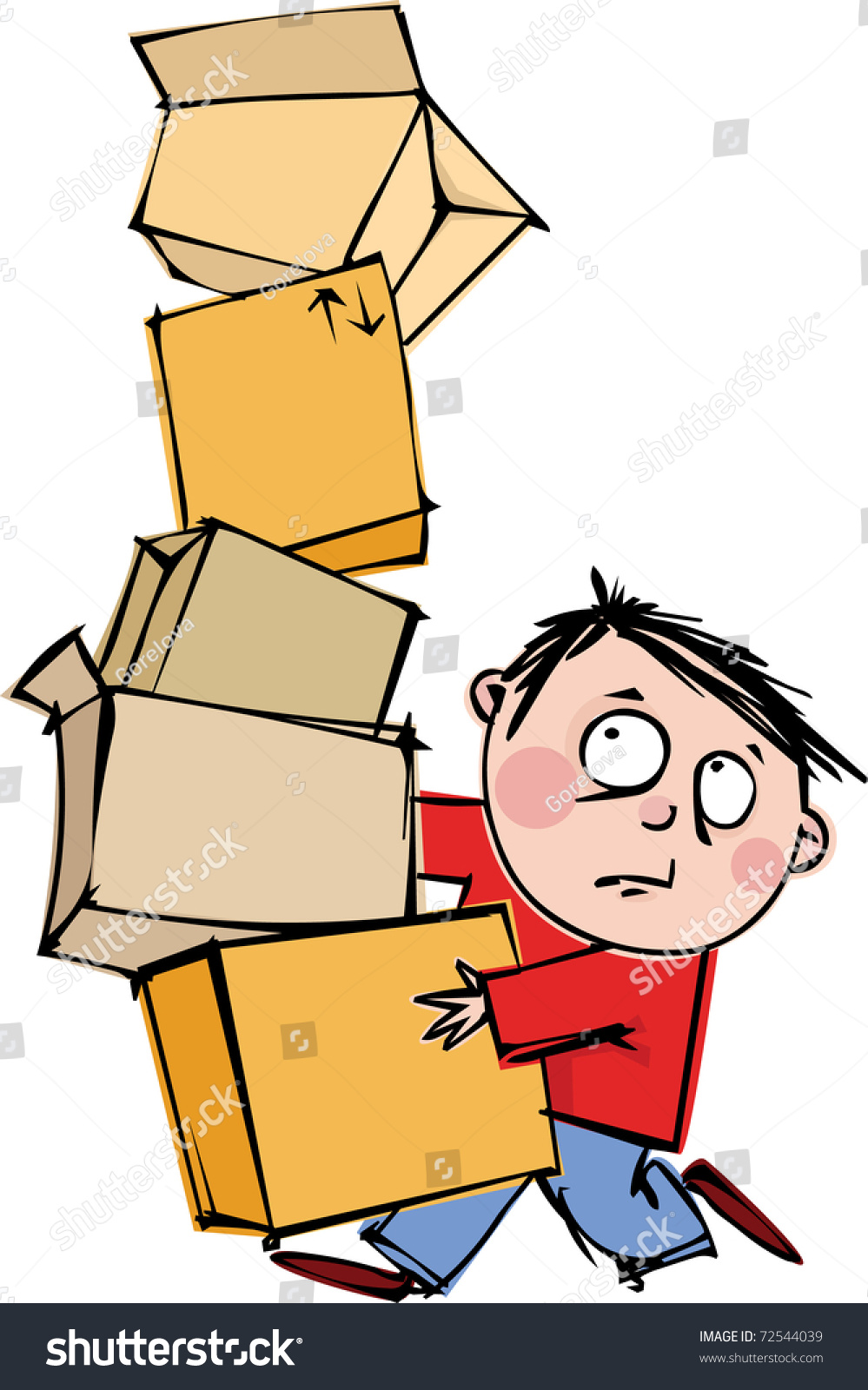 A Funny Man With A Huge Pile Of Boxes Stock Vector Illustration ...