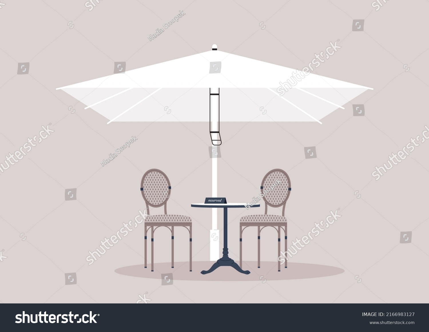 SVG of A garden outdoor cafe with a white parasol and rattan chairs, cozy french furniture svg