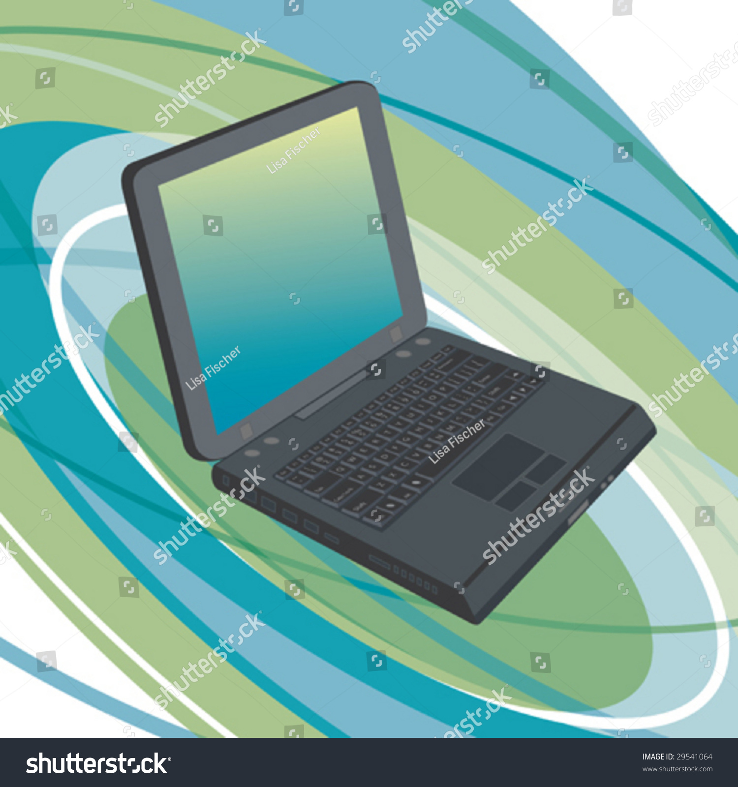 A Generic Laptop Computer On An Abstract Oval Background. Stock Vector ...