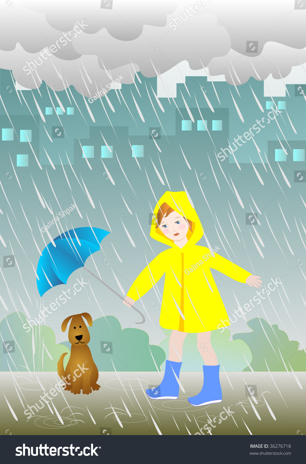 A Girl And A Dog In The Rain Stock Vector Illustration 36276718 ...