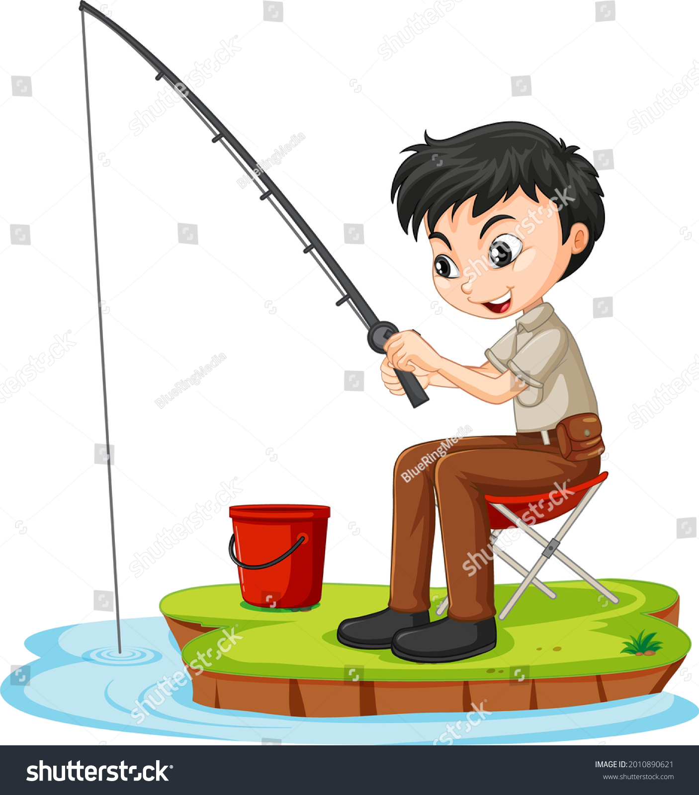 Girl Cartoon Character Sitting Fishing On Stock Vector (Royalty Free ...