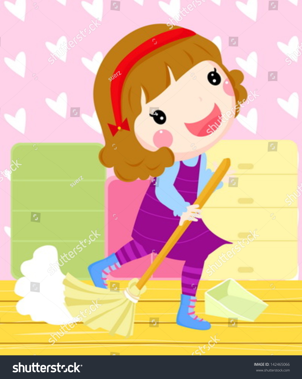 Girl Cleaning Room Stock Vector Royalty Free 142465066