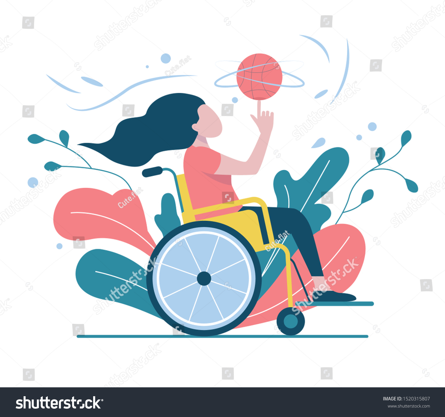 車椅子の女の子がバスケをする 身体障害者は指にバスケットボールを掛ける コンセプト 障害を持つ人のための運動 平らなベクターイラスト のベクター画像素材 ロイヤリティフリー