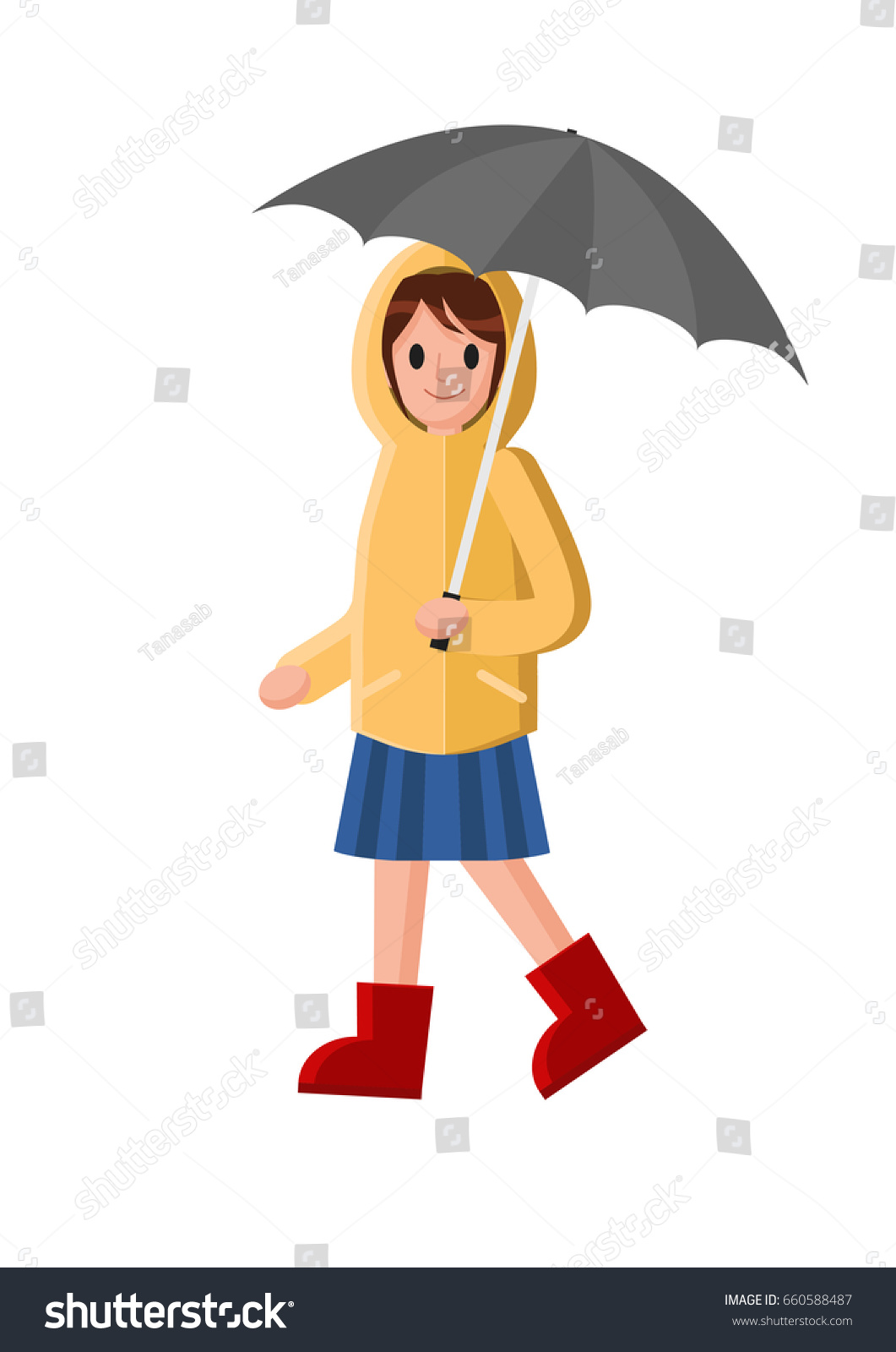 Girl Yellow Raincoat Woman Wears Raincoat Stock Vector 660588487 ...