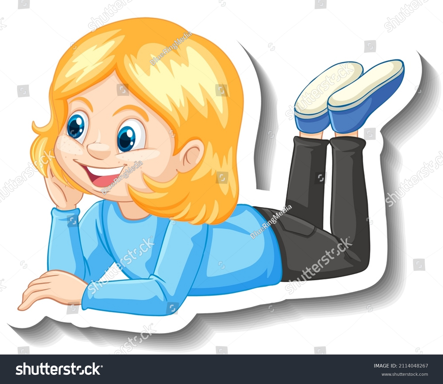 Girl Laying Pose Cartoon Character Sticker Stock Vector Royalty Free