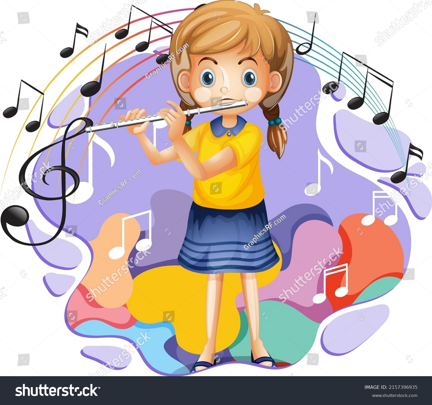 Girl Playing Flute Music Melody Symbols Stock Vector (Royalty Free ...