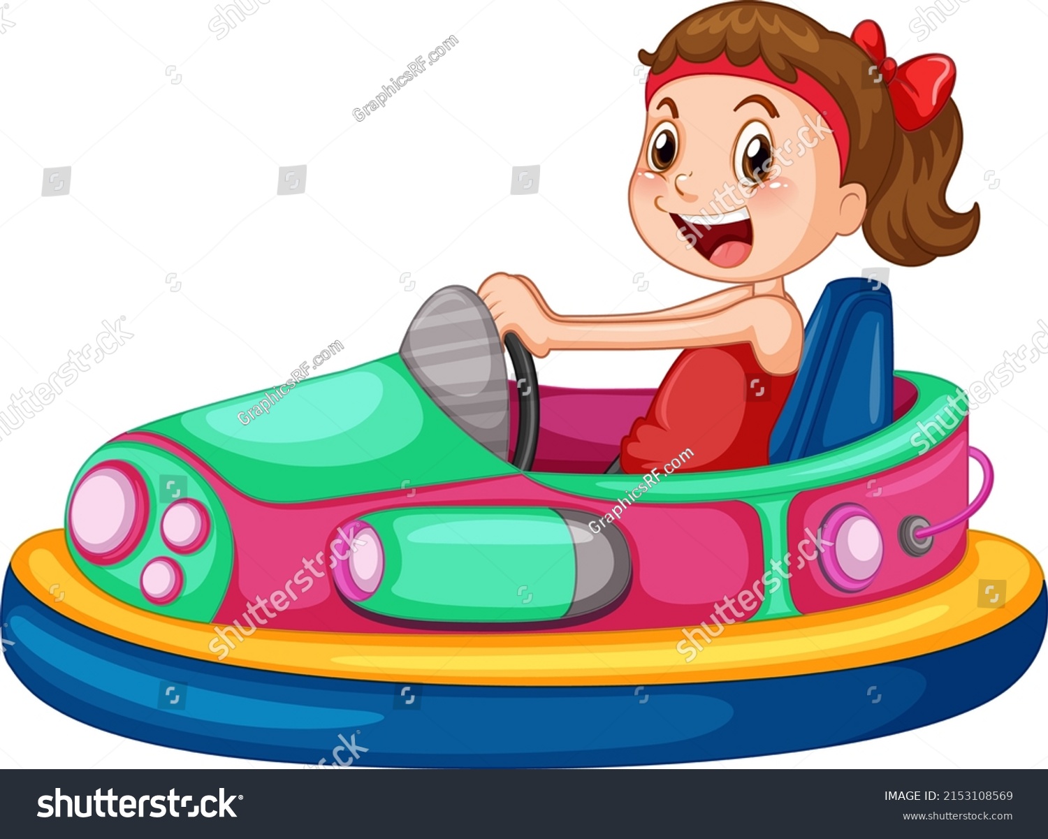 Girl Riding Bumper Car Cartoon Illustration Stock Vector (Royalty Free ...