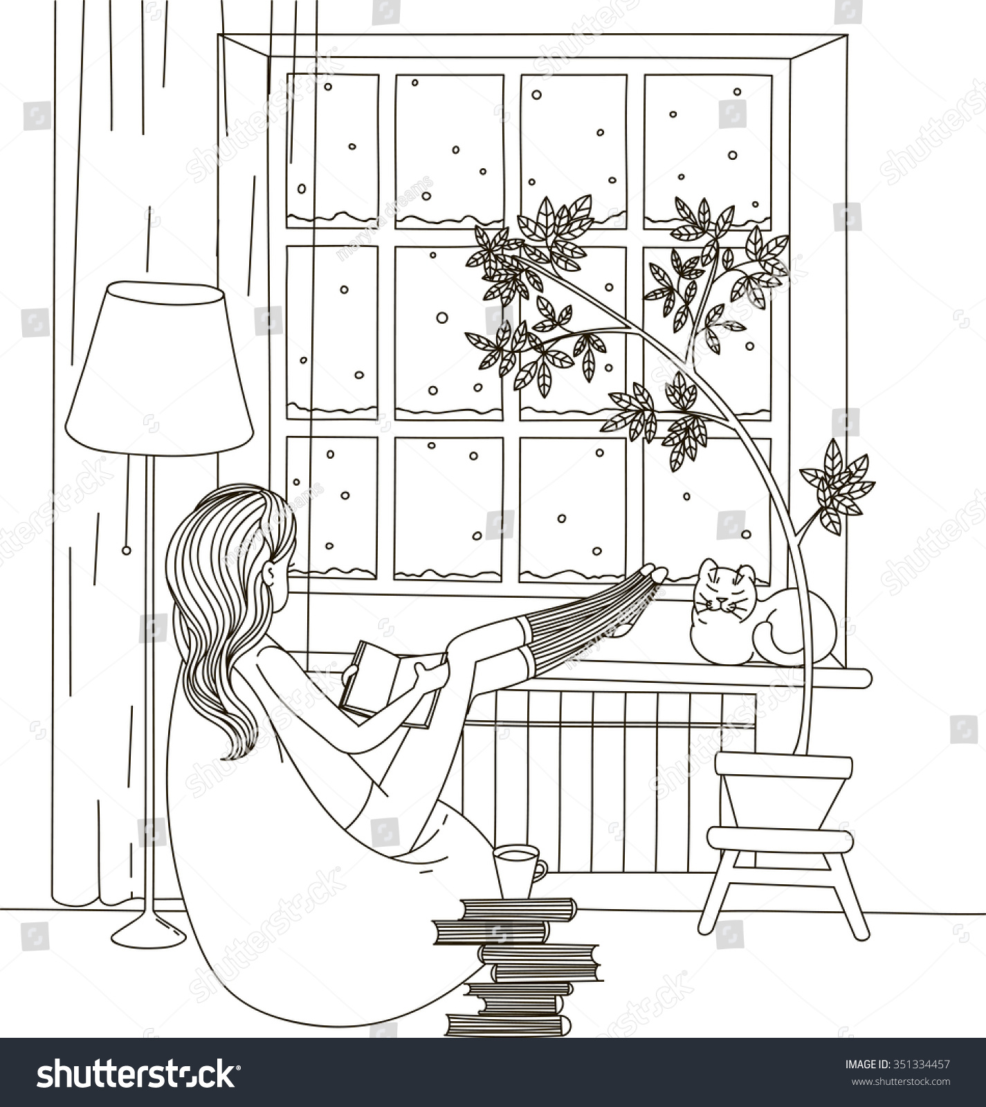 A Girl With Book Bag Sitting In Chair And Looking Out The Window