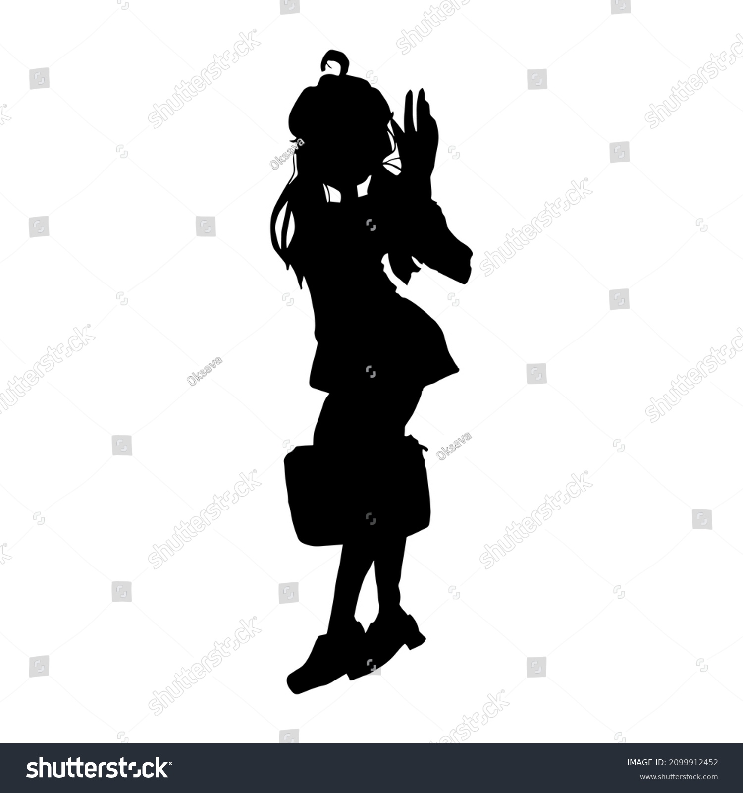 Girl Raised Hand Black Silhouette Vector Stock Vector (Royalty Free ...