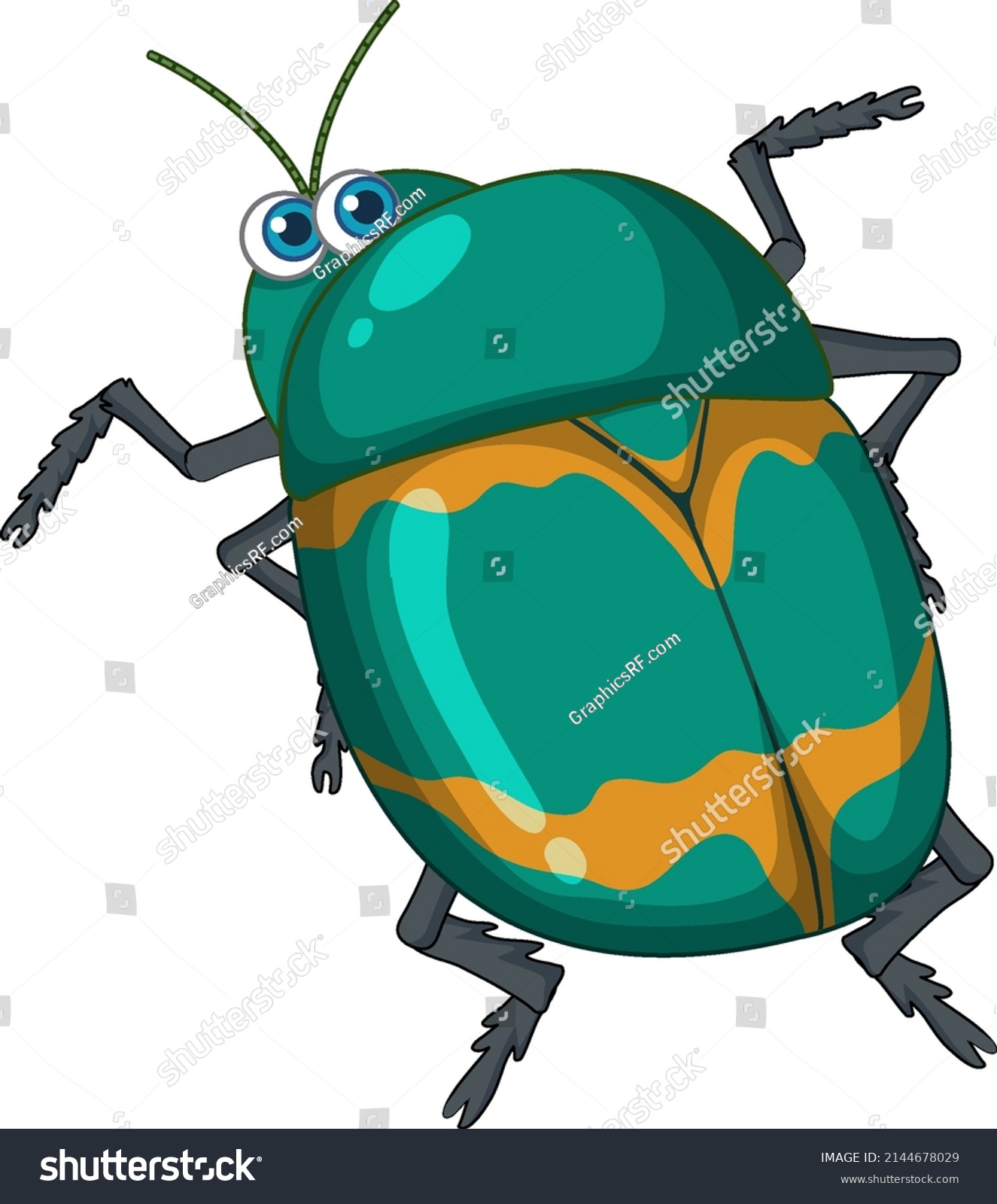 Green Beetle Cartoon Character Isolated Illustration Stock Vector