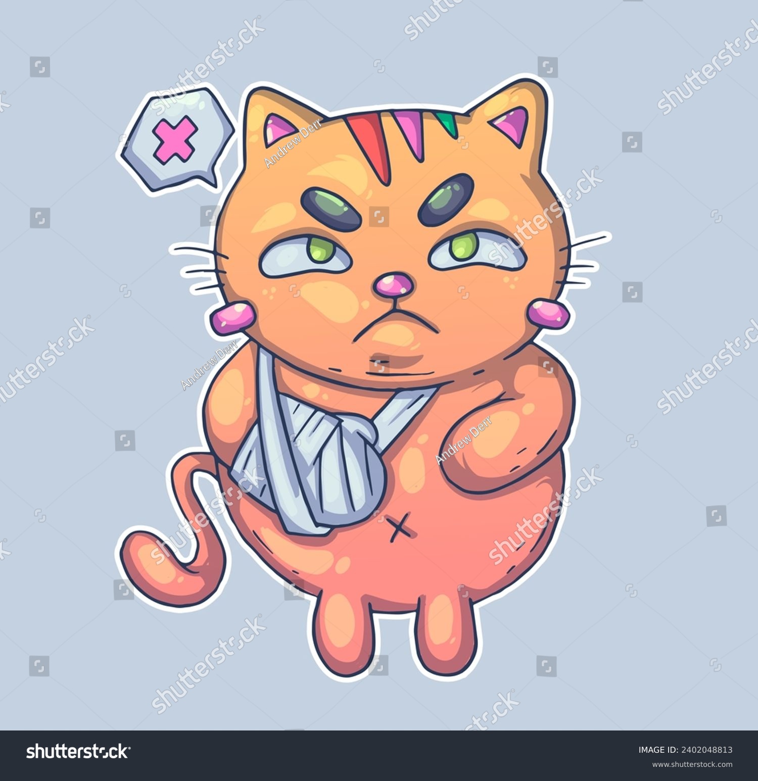 SVG of A grumpy cat with a broken paw. Cartoon vector character. Trendy style. Vector illustration. svg