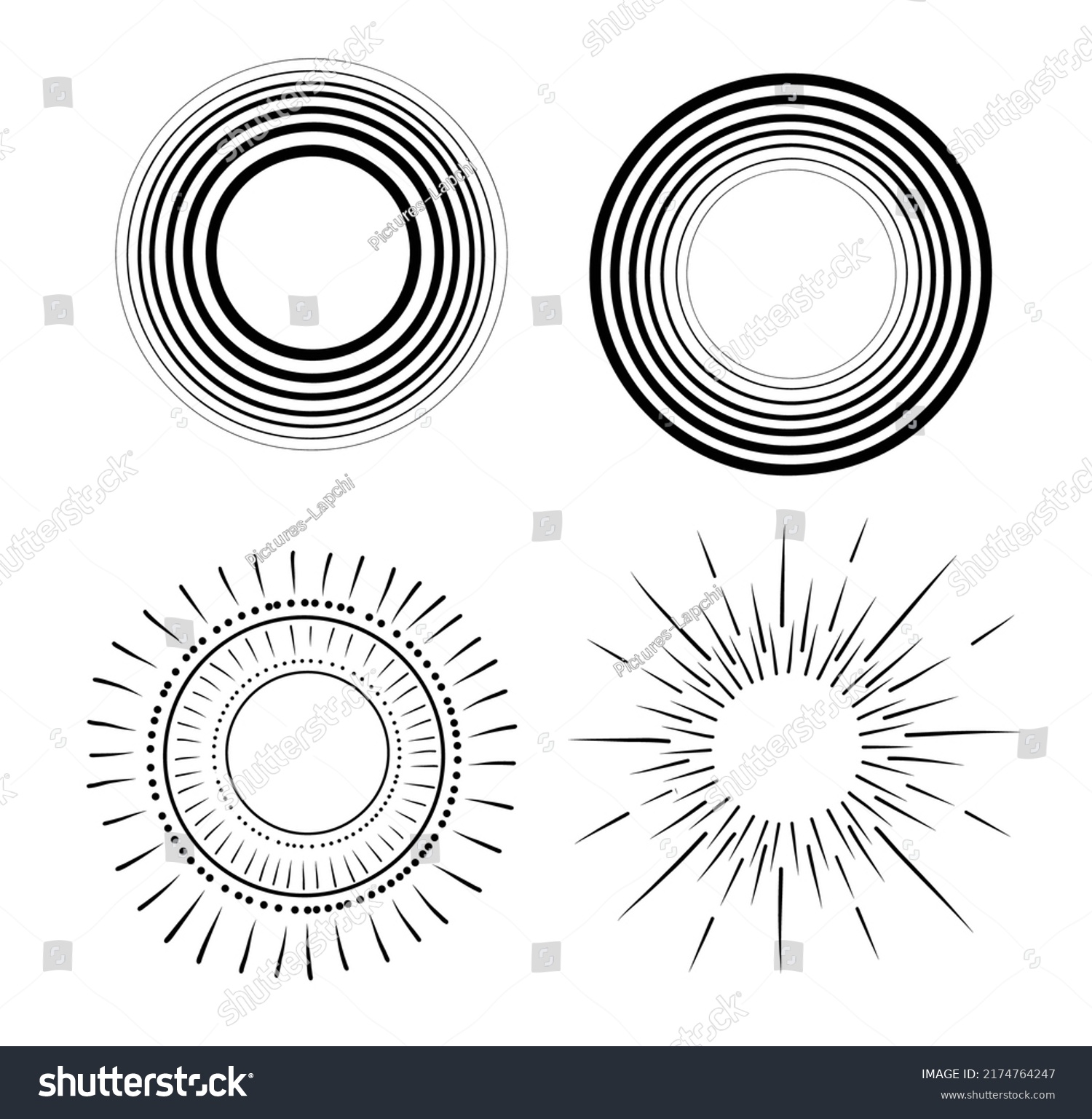 Handdrawn Set Sunburst Shineray Sparkle Circular Stock Vector (Royalty ...