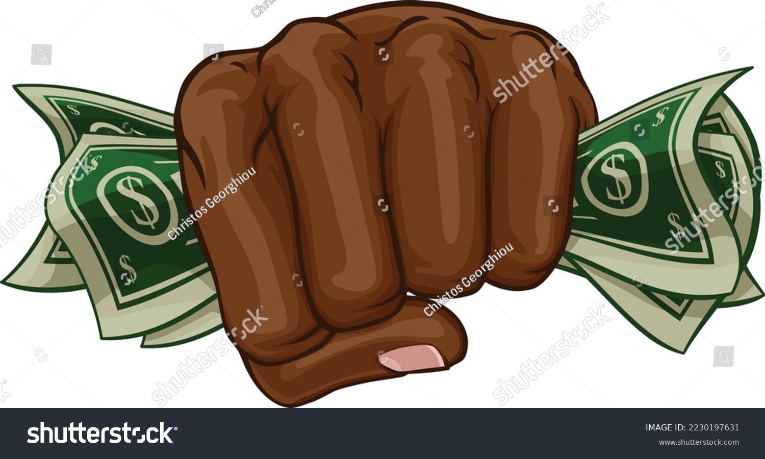 SVG of A hand in a fist squeezing cash money dollar bills. In a comic book pop art cartoon illustration style svg