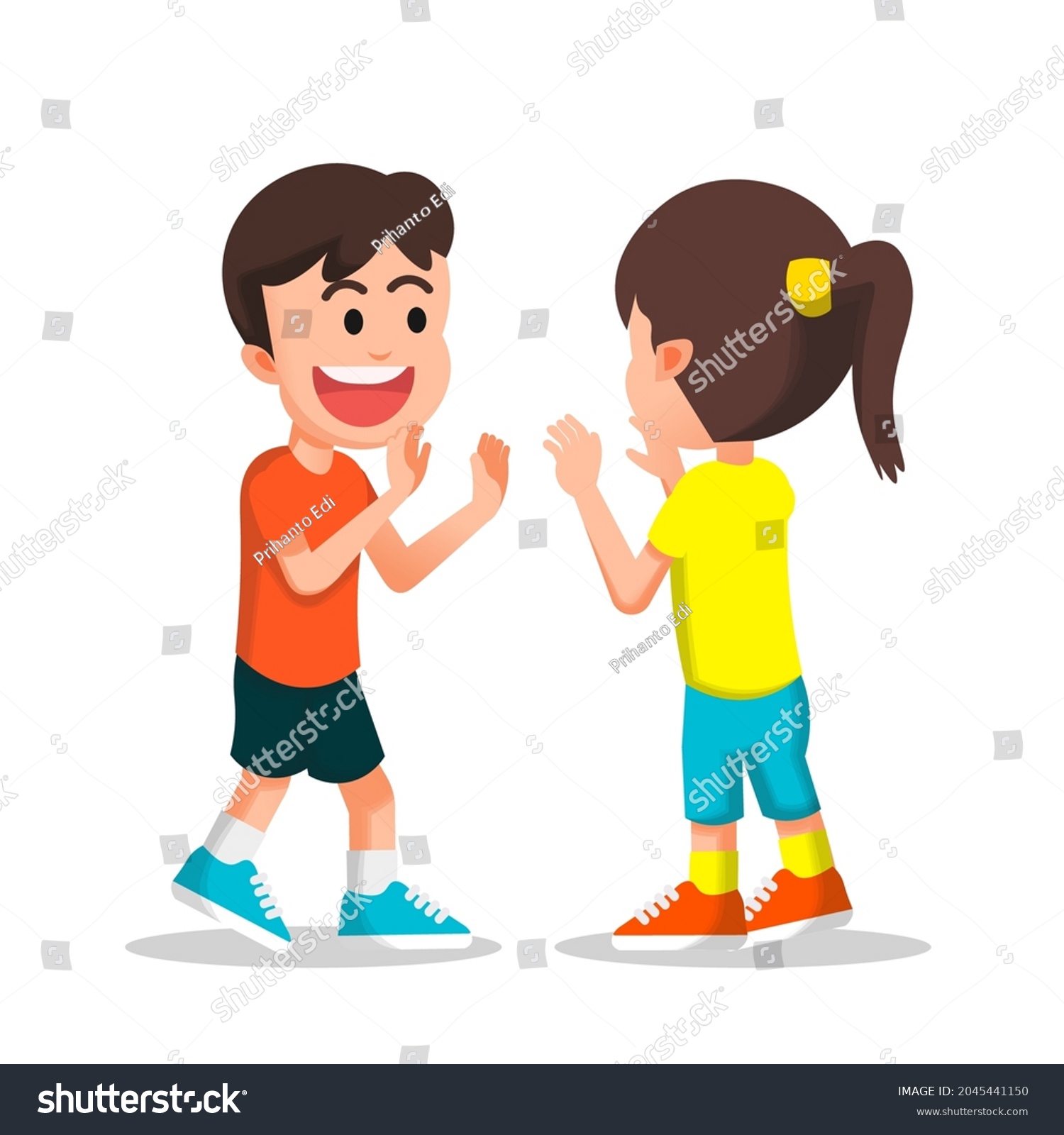 Happy Boy Doing Double High Five Stock Vector (Royalty Free) 2045441150 ...