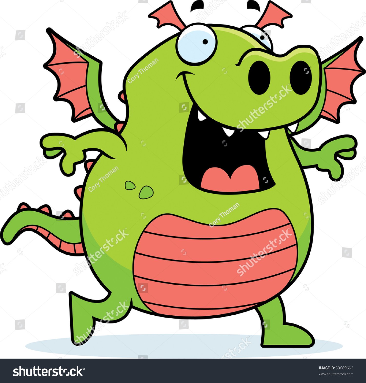 Happy Cartoon Dragon Walking Smiling Stock Vector (Royalty Free ...