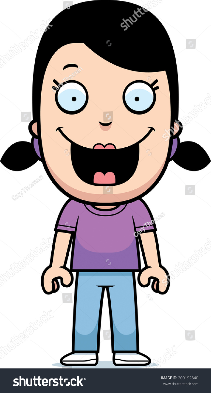 Happy Cartoon Girl Standing Smiling Stock Vector (Royalty Free ...