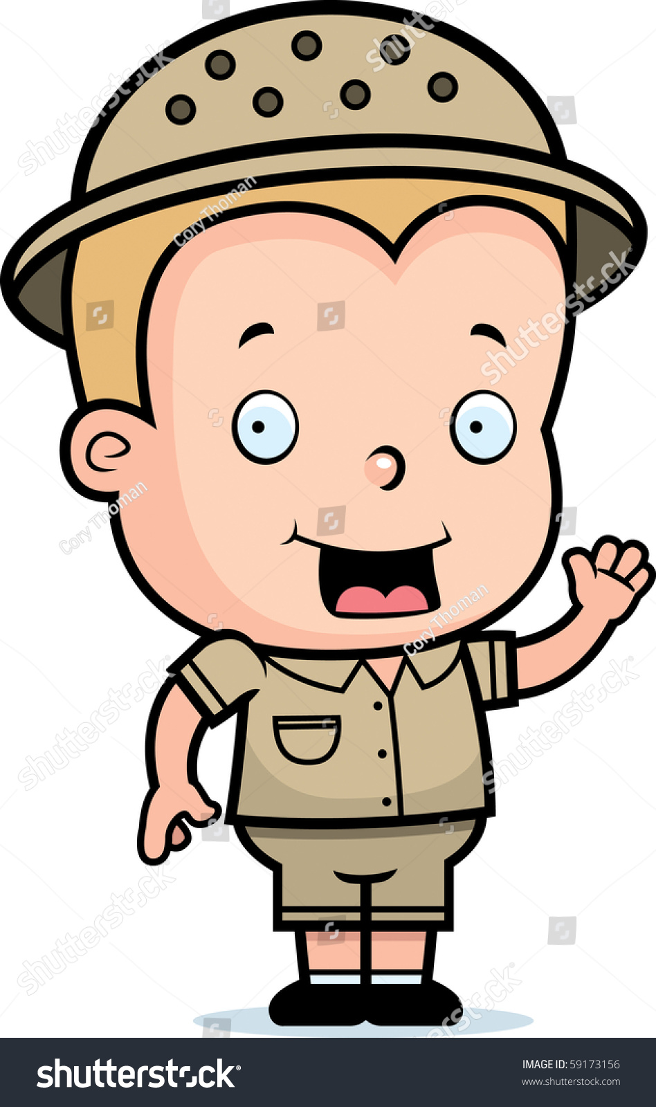 A Happy Cartoon Safari Boy Waving And Smiling. Stock Vector 59173156 ...