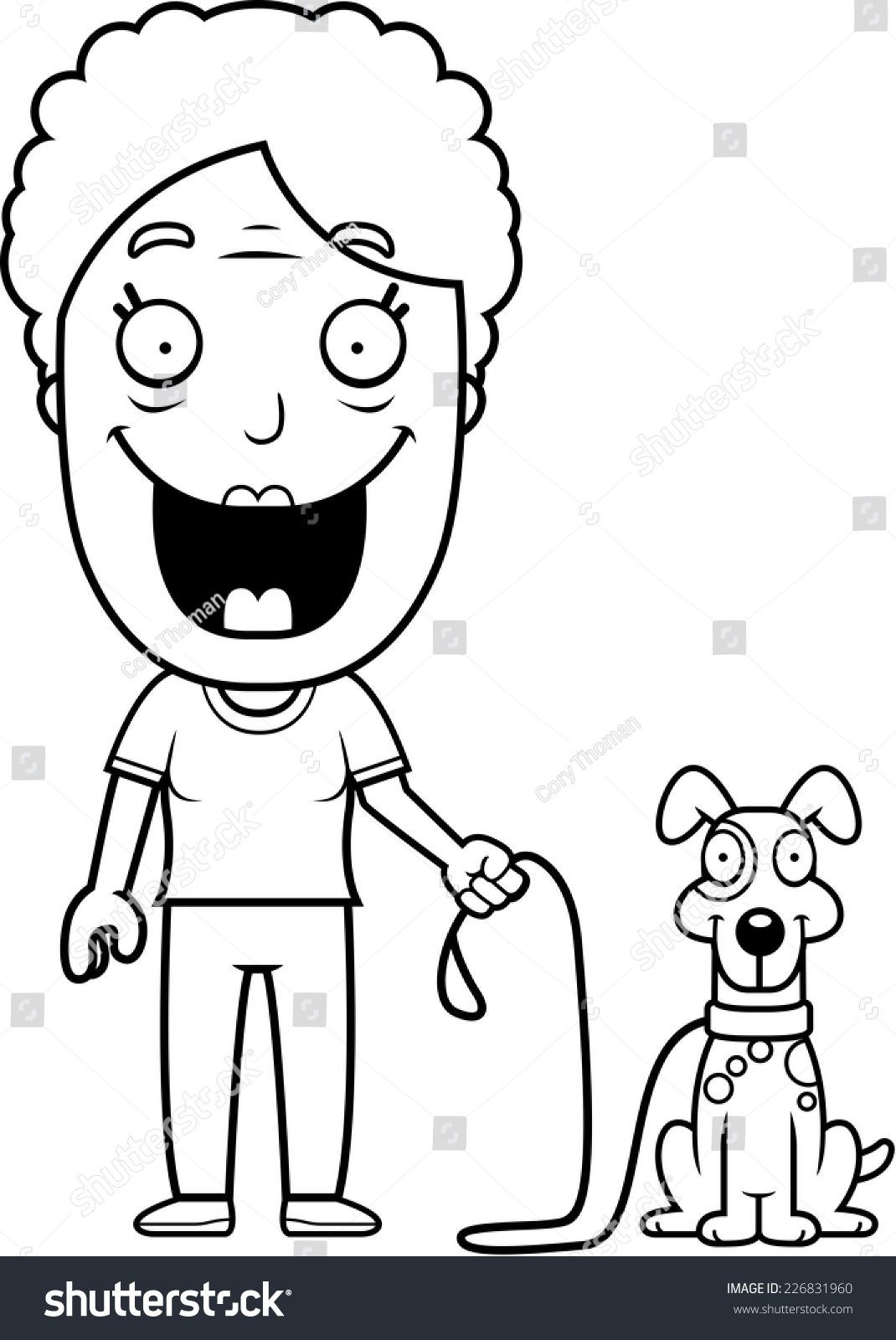 Happy Cartoon Woman Walking Dog Stock Vector (Royalty Free) 226831960